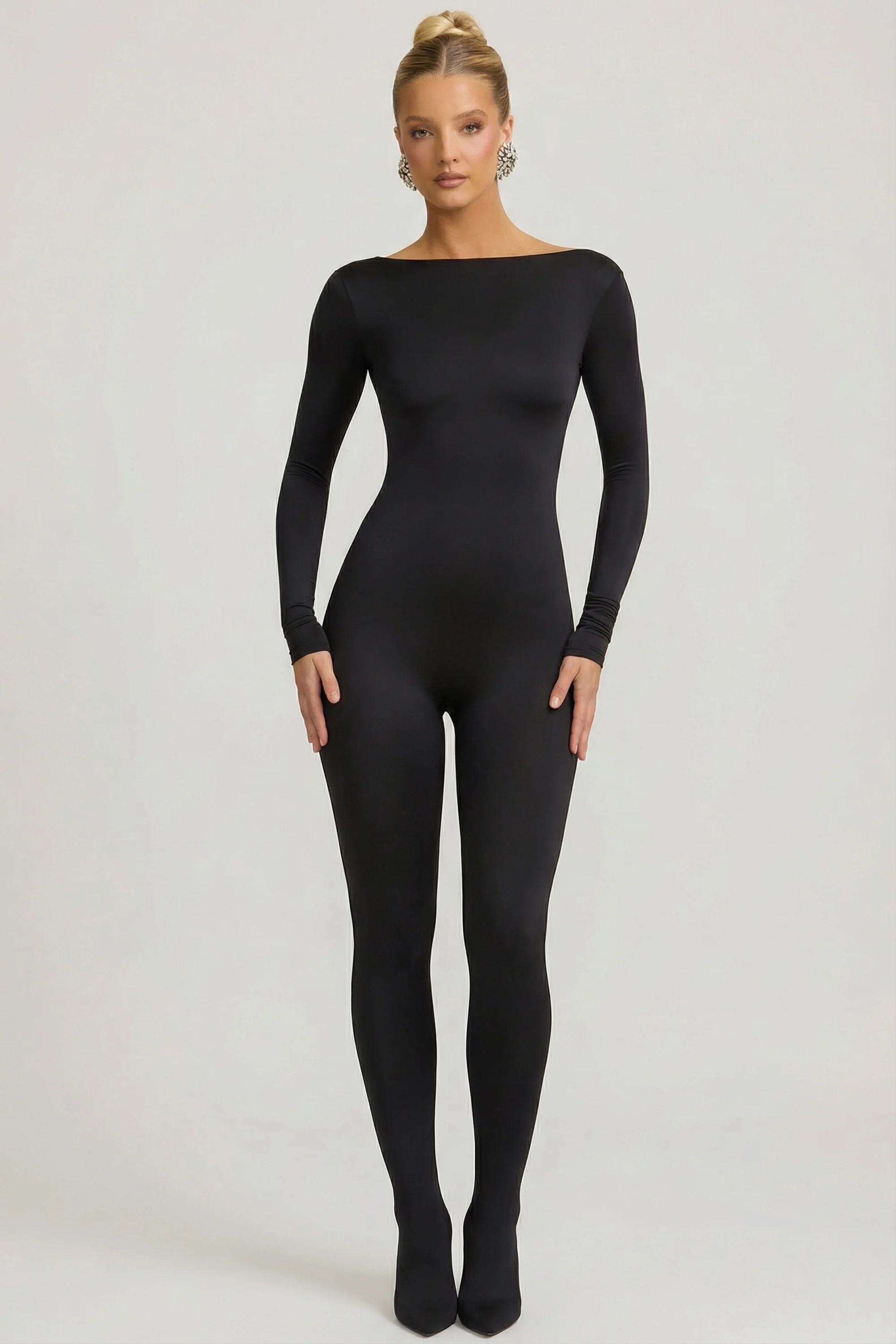 Slinky Jersey Bow-Detail Jumpsuit in Black - Image 6