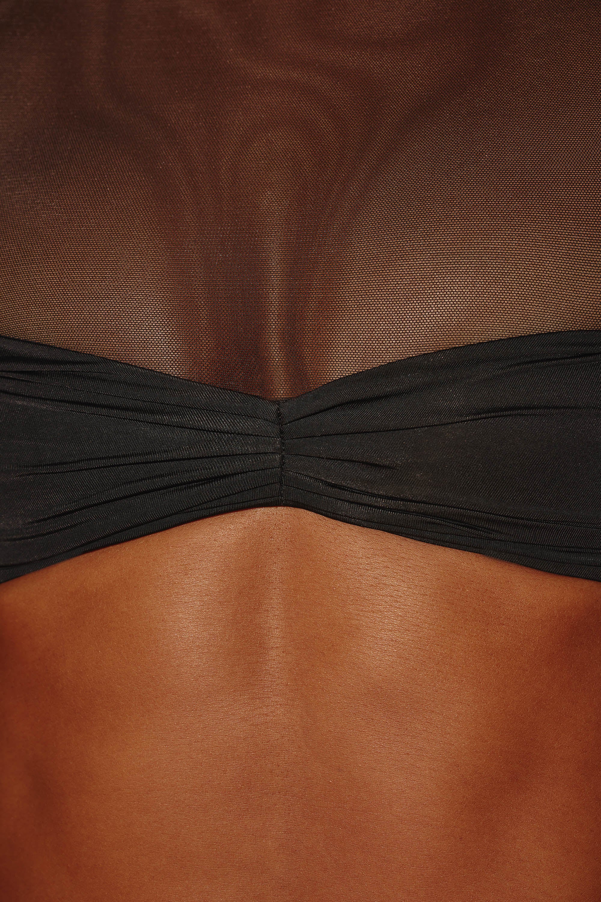 Sheer Panelled Long Sleeve Crop Top in Black - Image 5