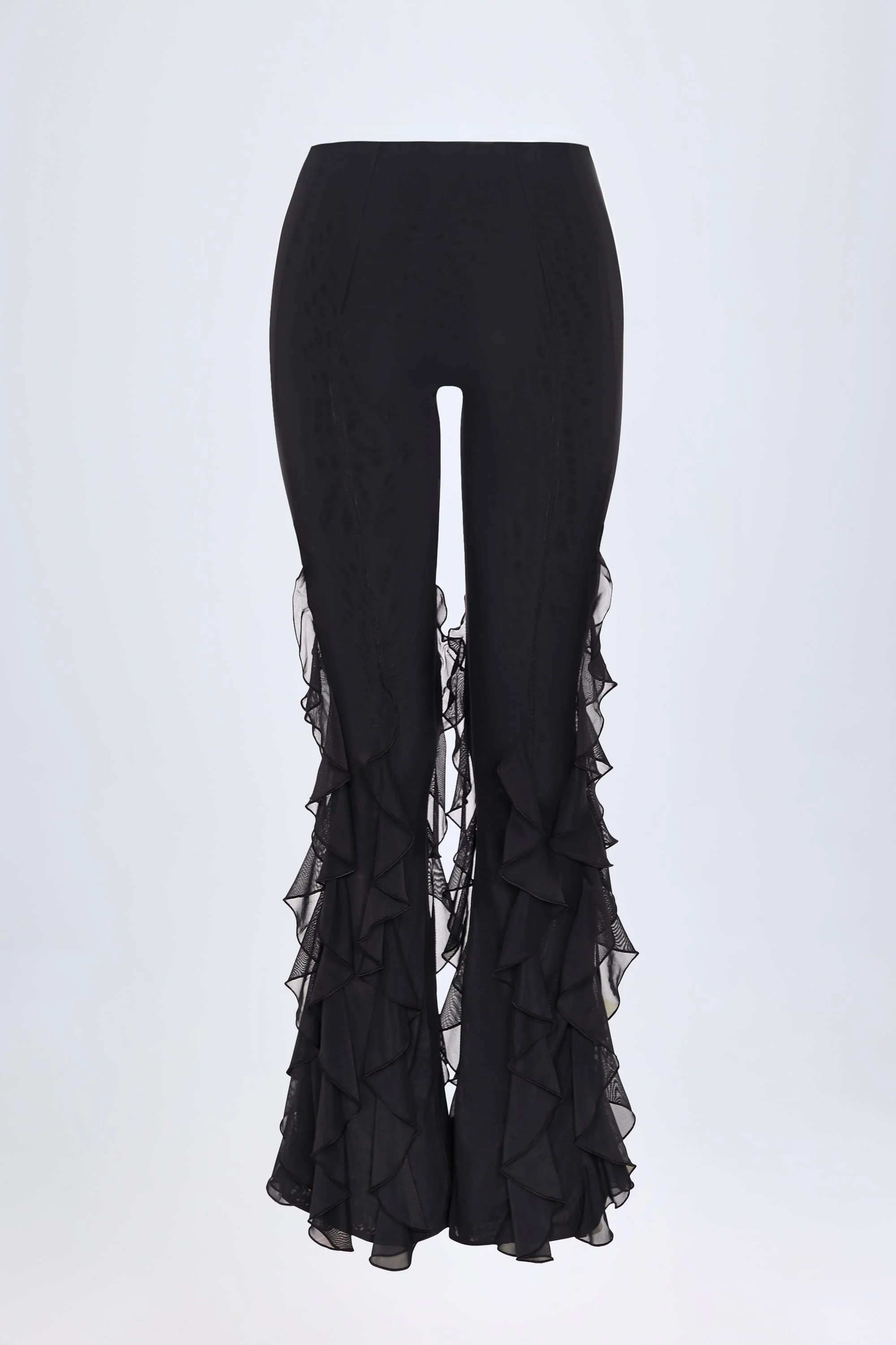 Ruffled Mid-Rise Flared Trousers in Black - Image 6