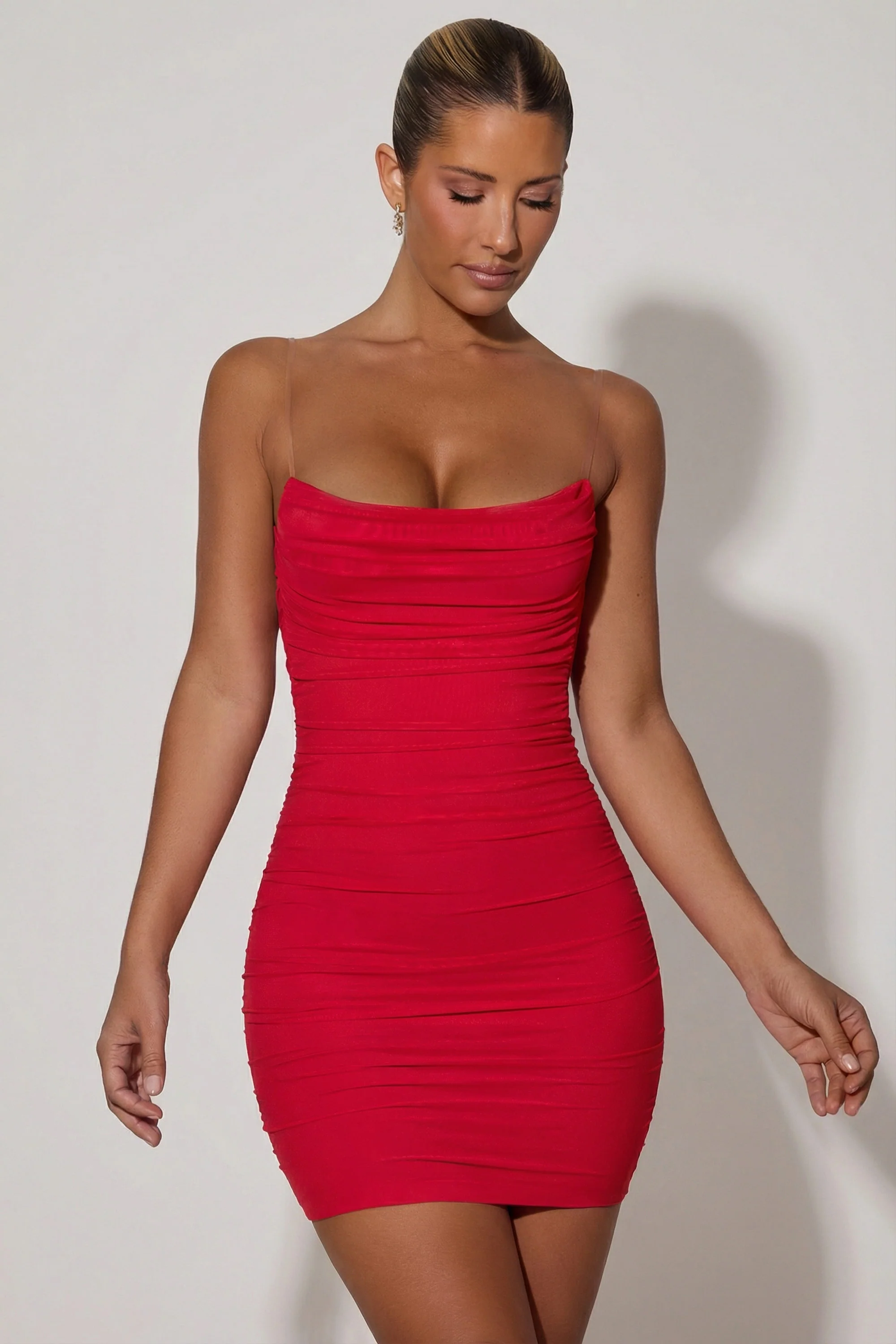 Ruched Backless Bodycon Mini Dress in Red - Image 7