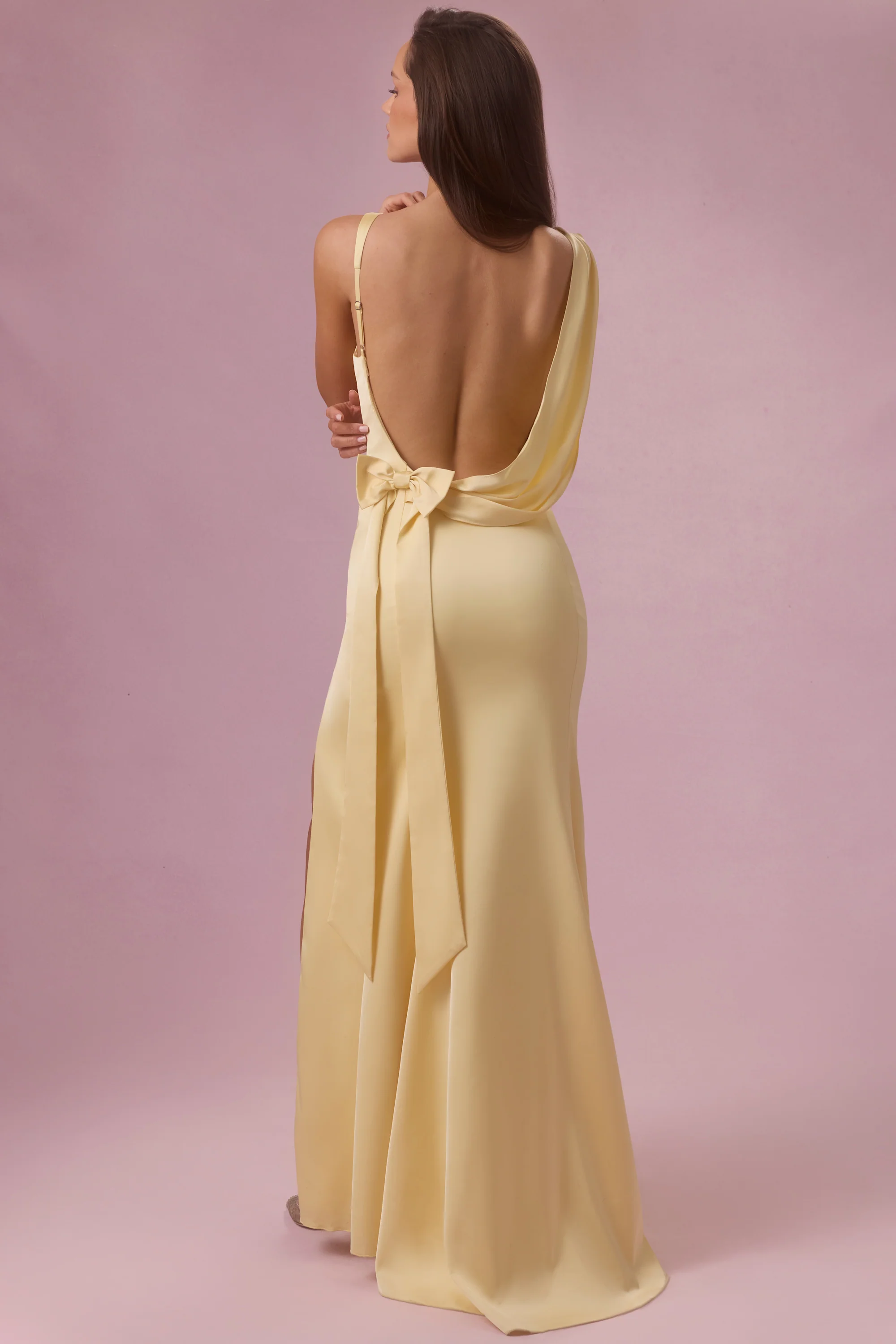 Satin Draped Bridesmaid Dress in Butter - Image 6
