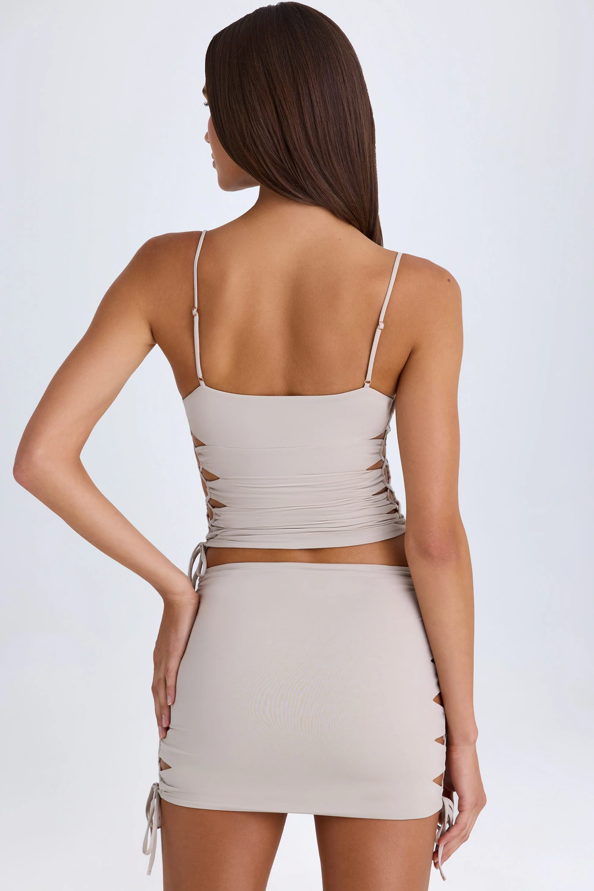 Ruched Cut-Out Mini Skirt in Taupe - Image 3