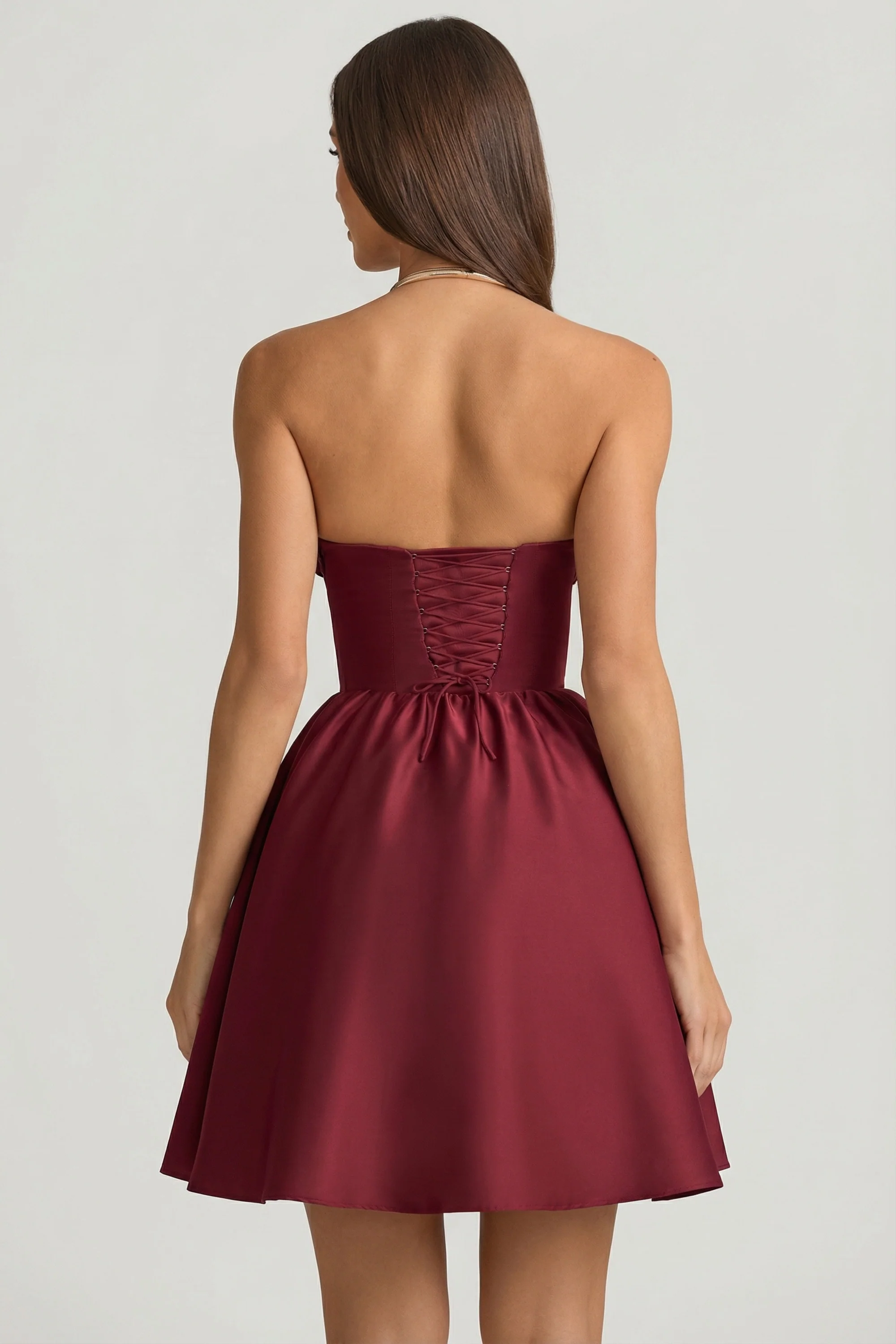 Strapless Corset Midi Dress in Wine Red - Image 8
