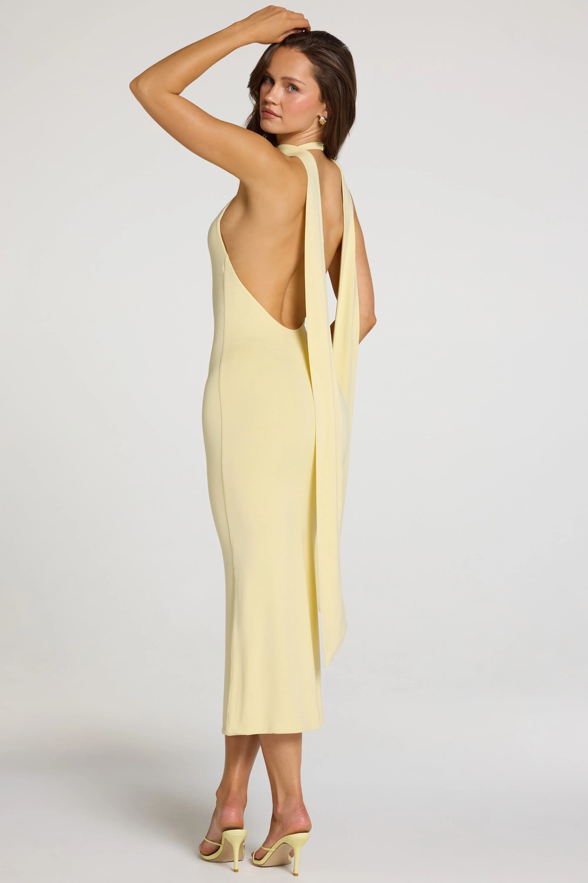 Modal Halterneck Midaxi Dress in Pastel Yellow - Image 2