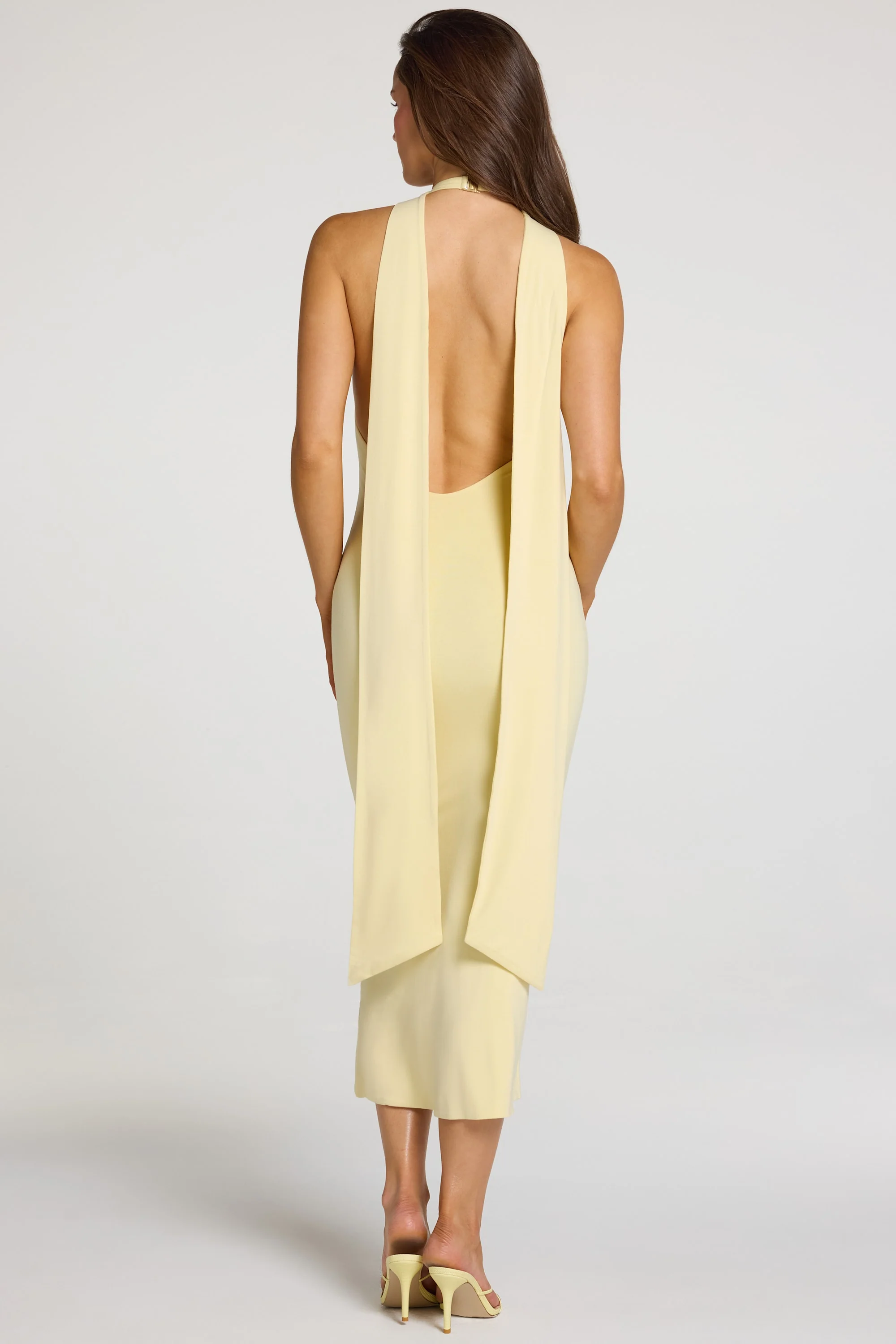 Modal Halterneck Midaxi Dress in Pastel Yellow - Image 3