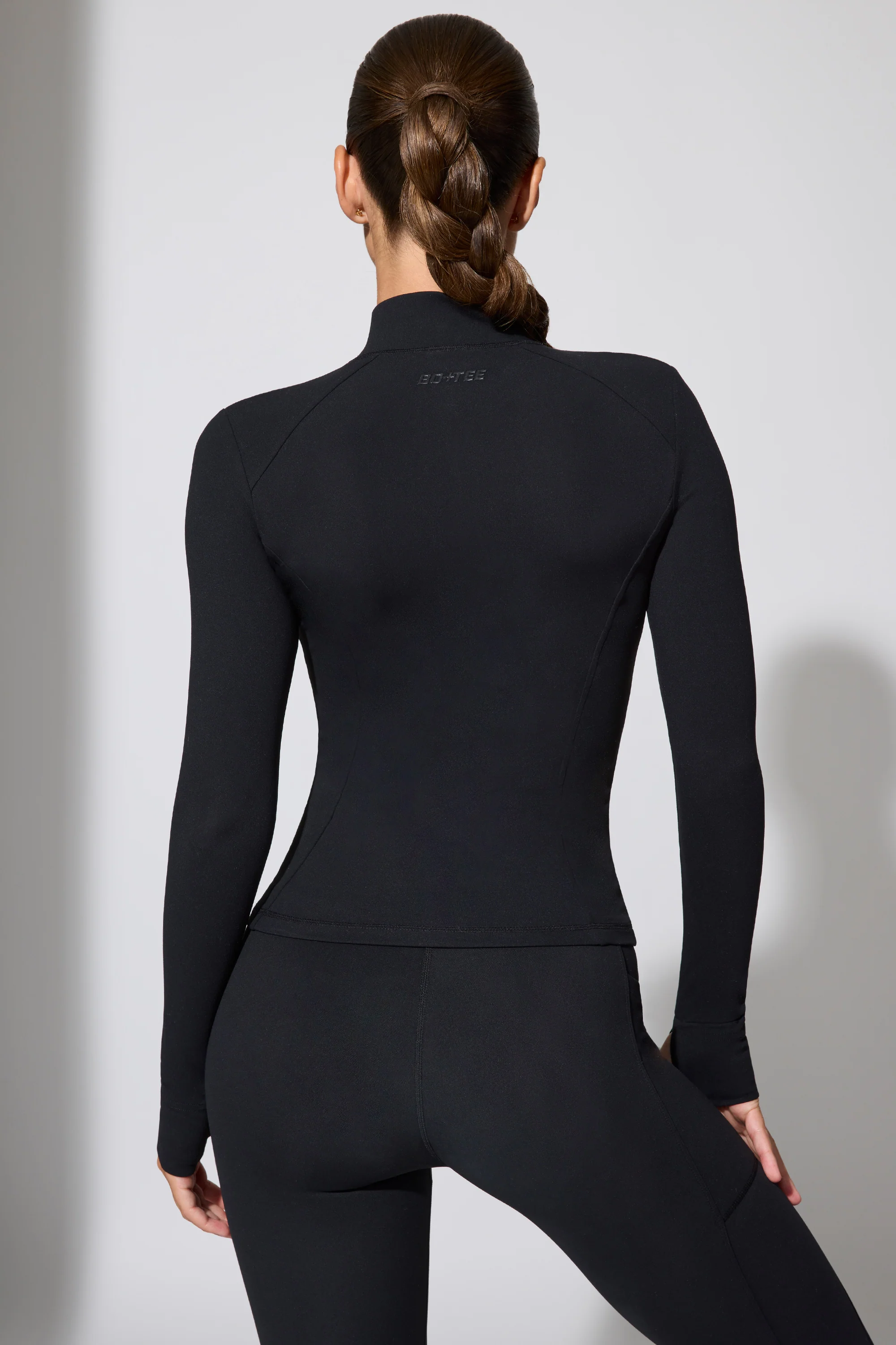 Long Sleeve Zip Up Jacket in Black - Image 2