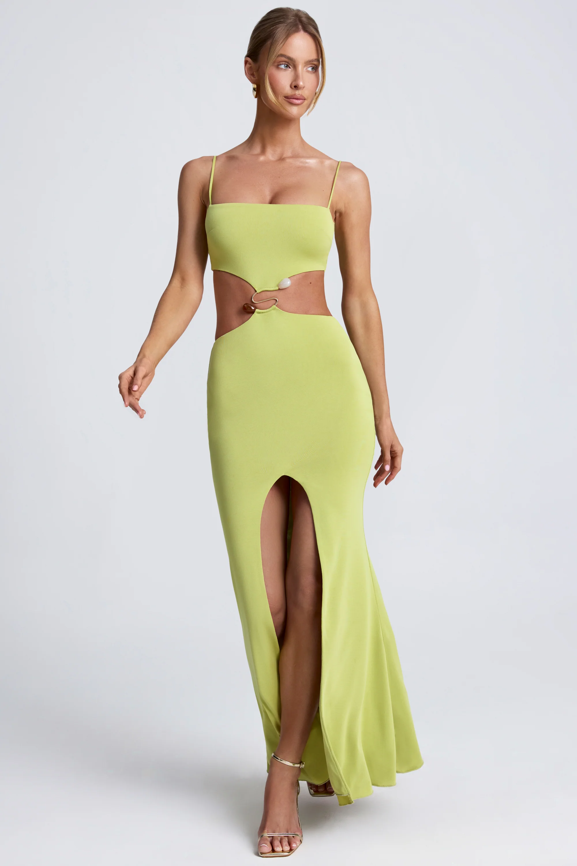 Hardware Detail Cut-Out Maxi Dress in Olive Green - Image 5