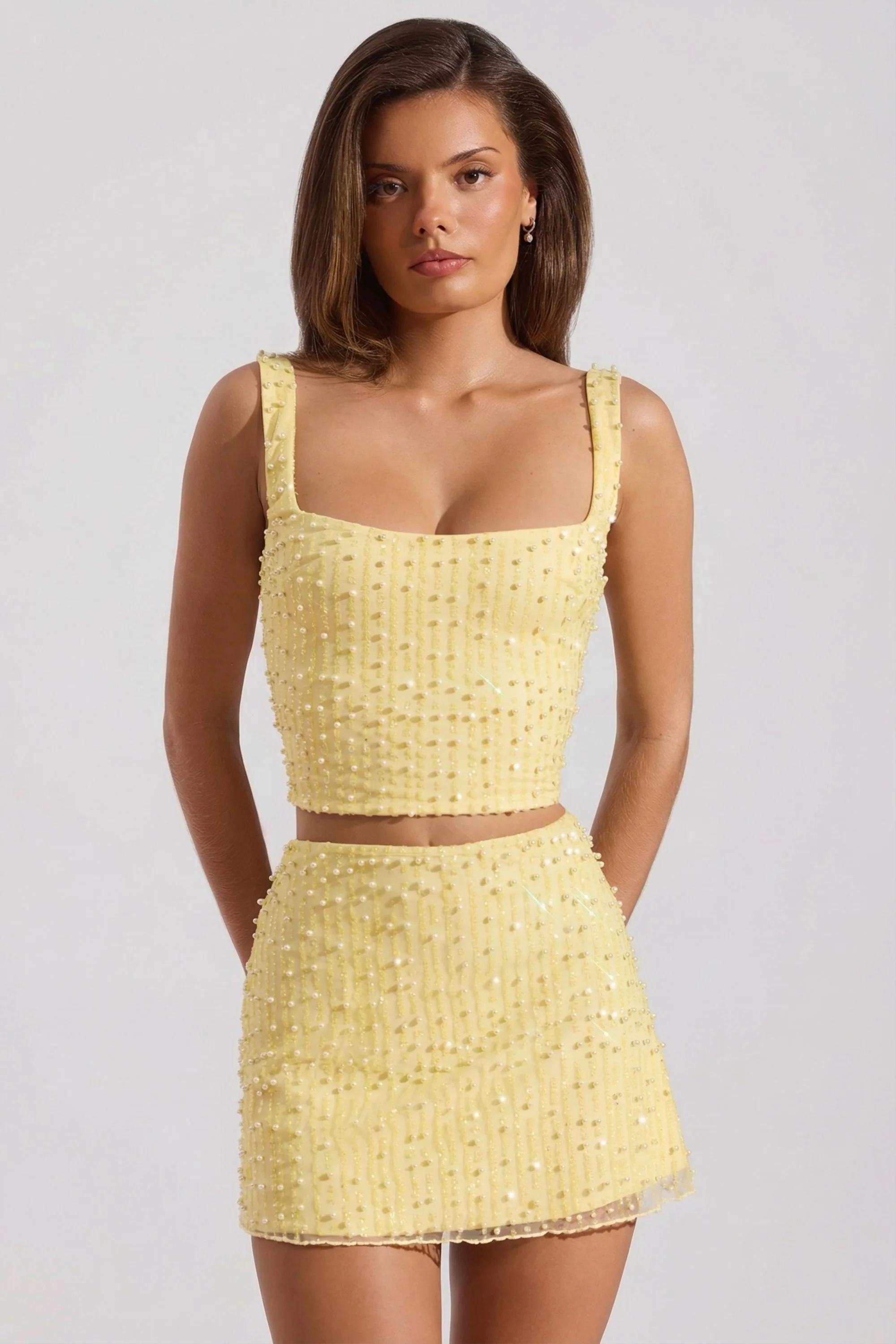 Embellished Low-Rise Mini Skirt in Yellow - Image 8