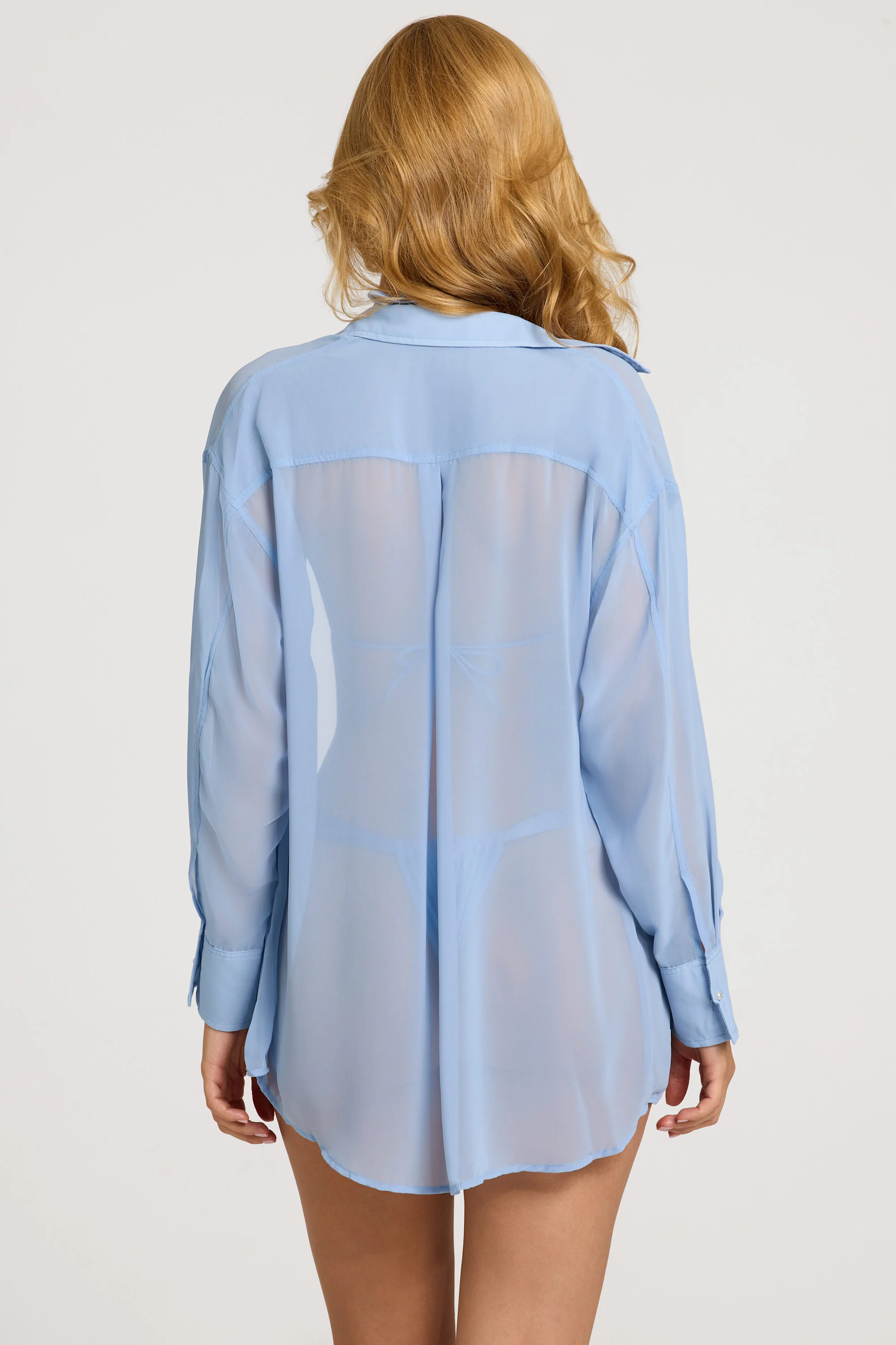 Pearl-Detail Oversized Shirt in Sky Blue - Image 5