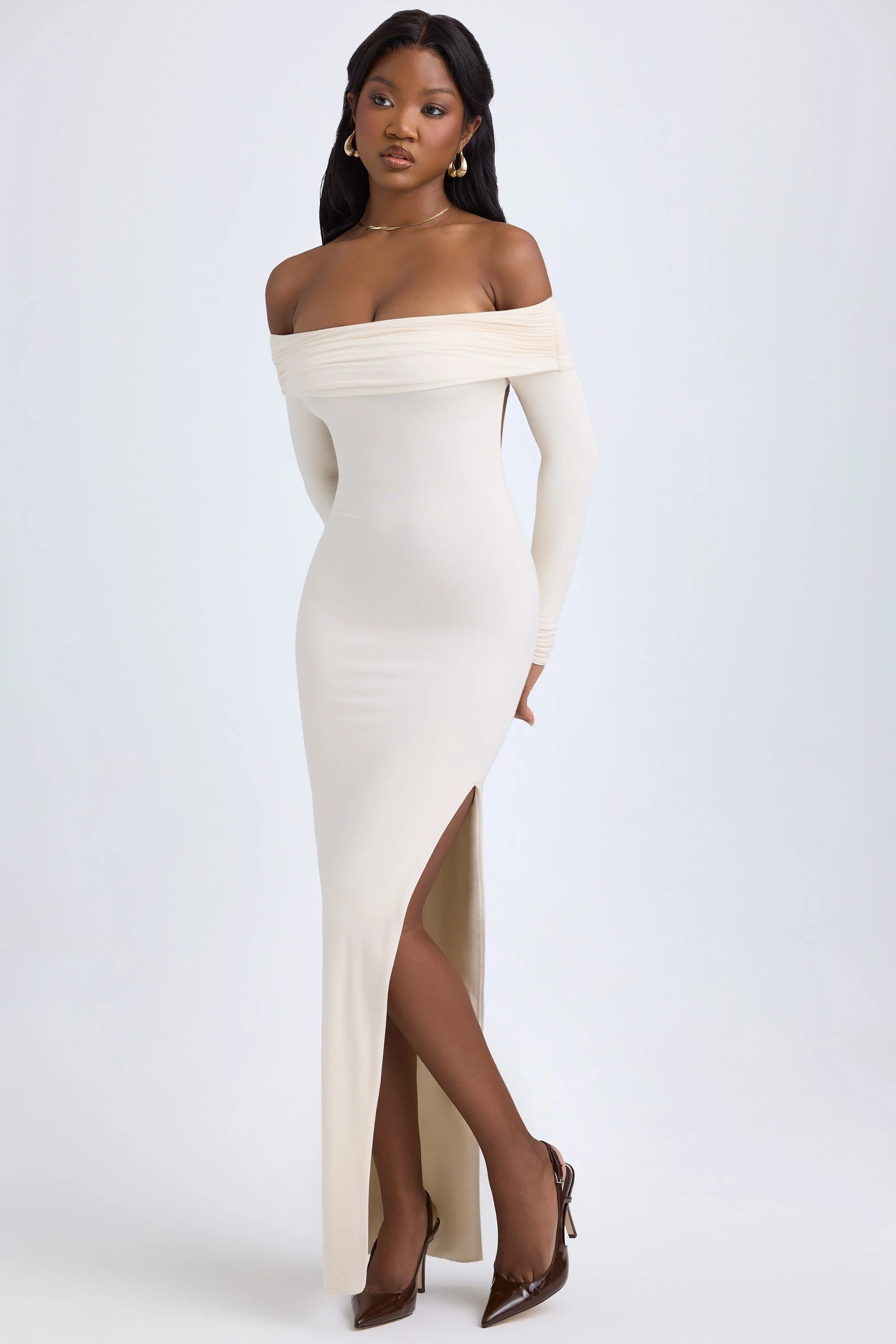 Modal Off-Shoulder Open-Back Maxi Dress in Ivory - Image 8