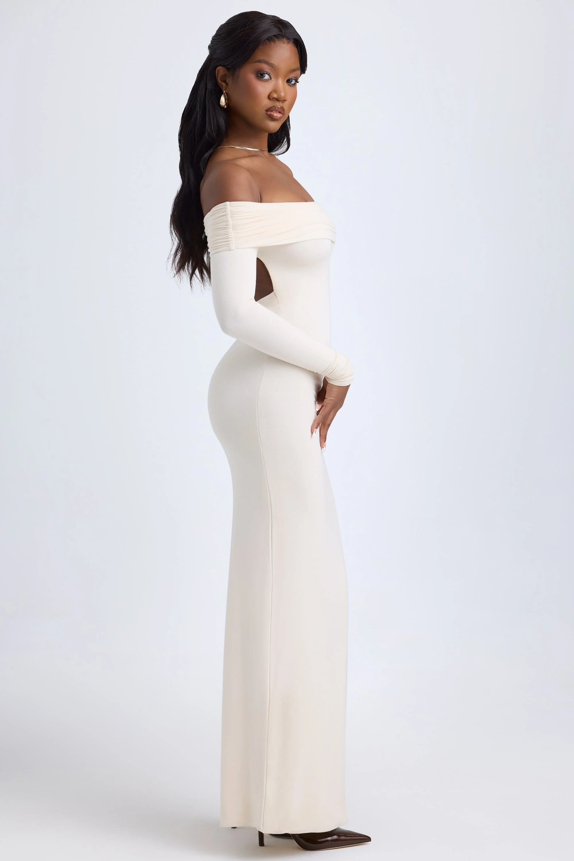 Modal Off-Shoulder Open-Back Maxi Dress in Ivory - Image 9
