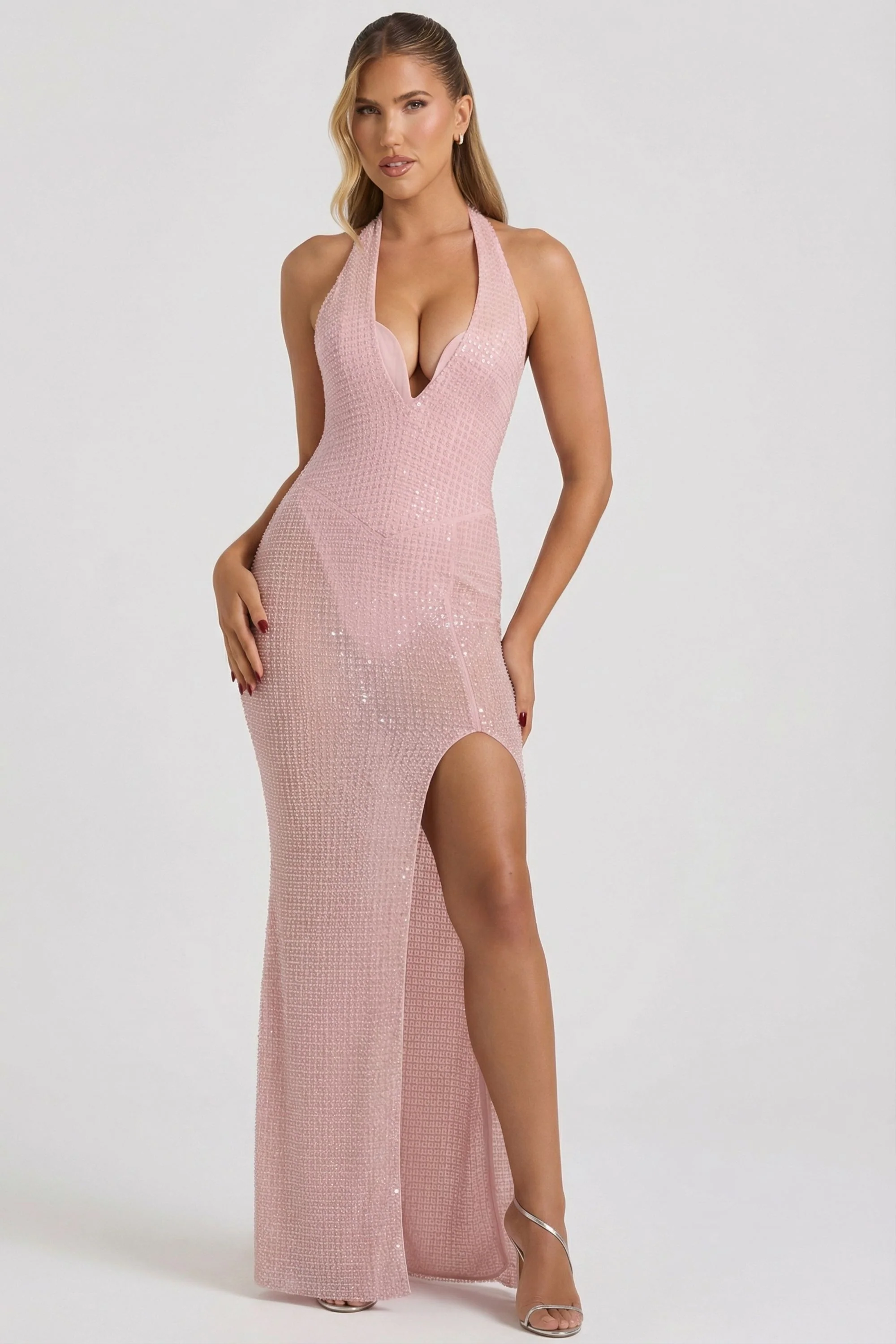 Embellished Halterneck Corset Gown in Lavender Pink - Image 7