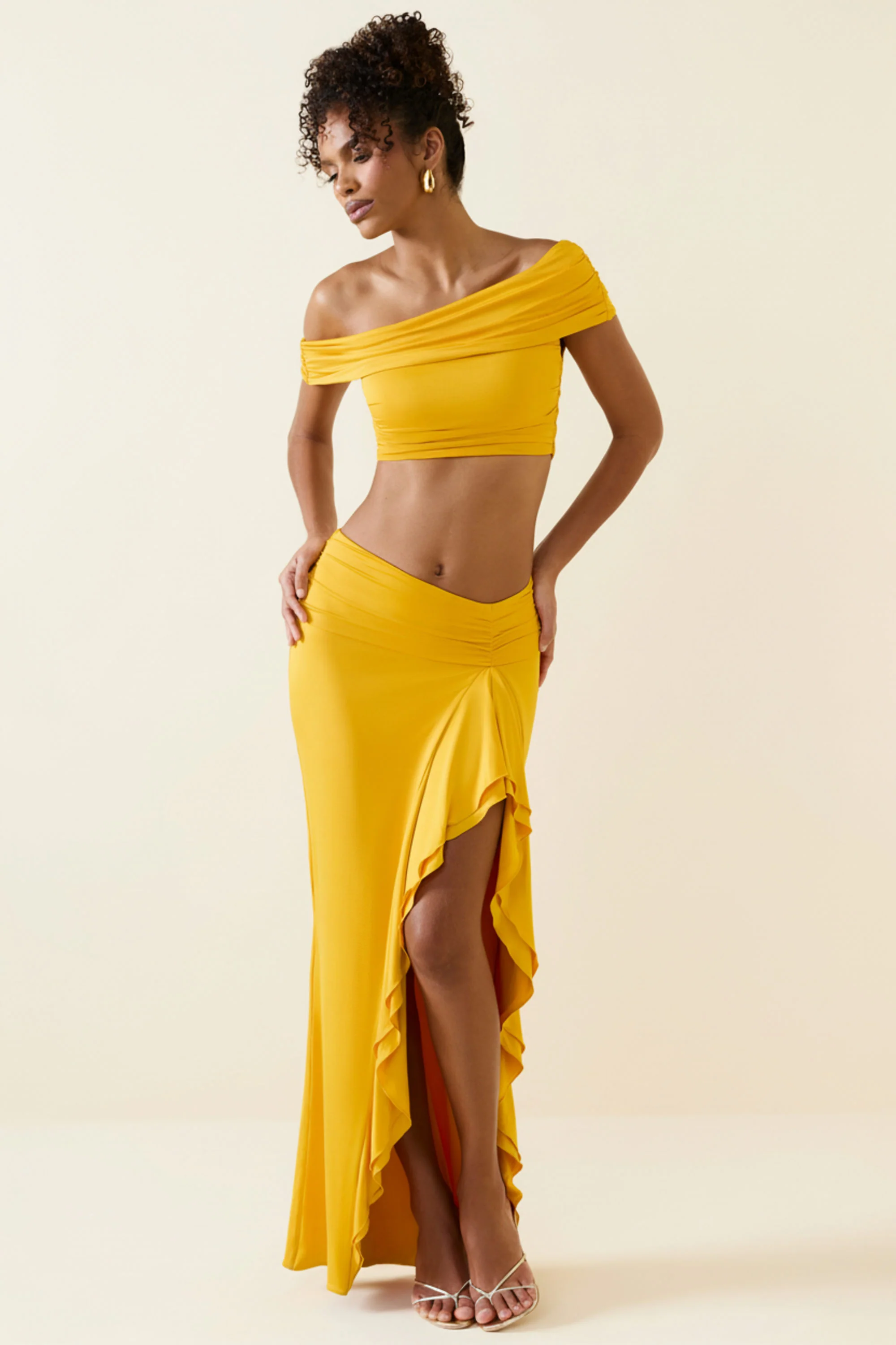 Asymmetric Ruffled Low-Rise Maxi Skirt in Golden Yellow - Image 6