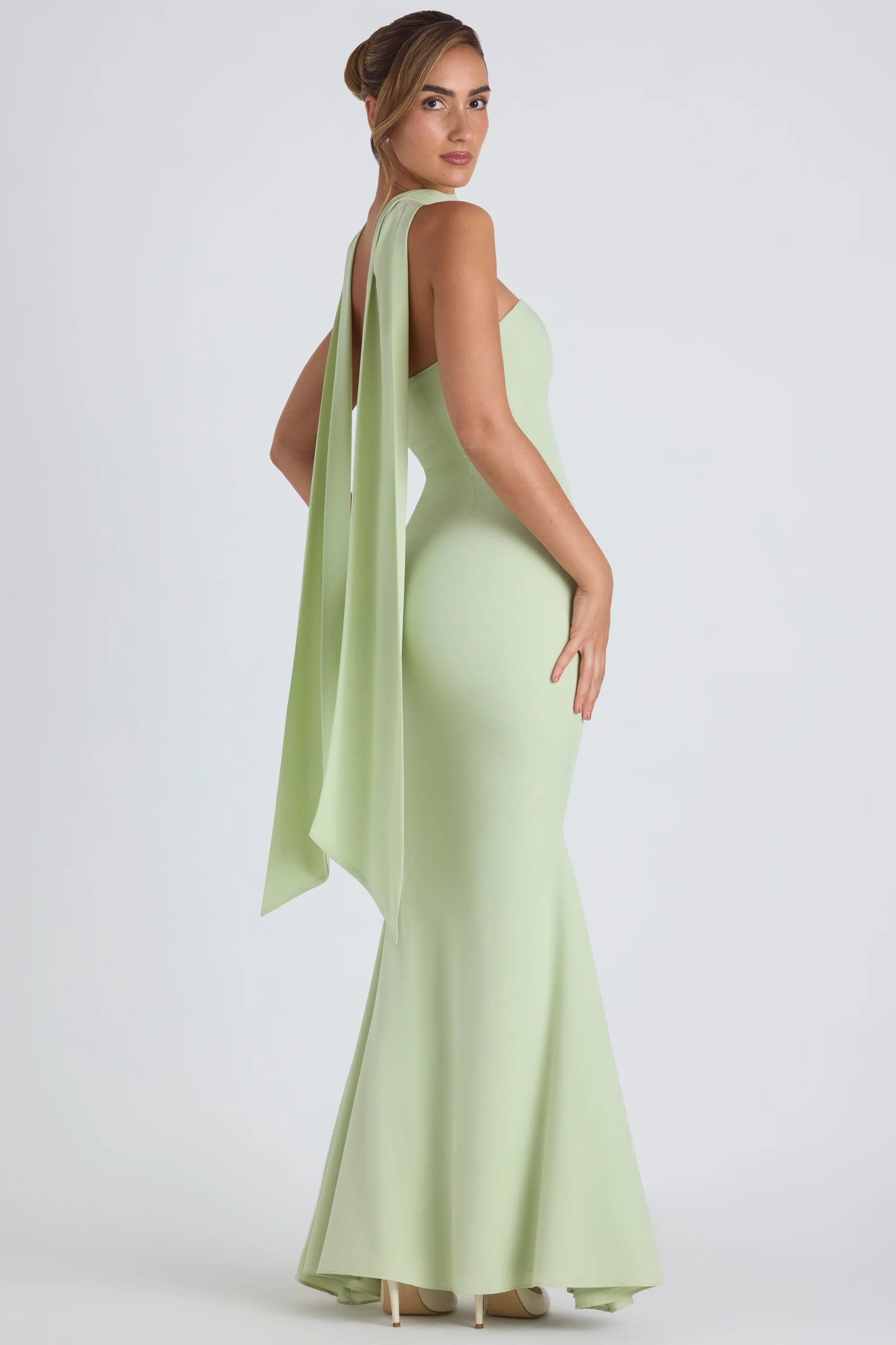 Scarf-Detail Strapless Gown in Spring Green - Image 6
