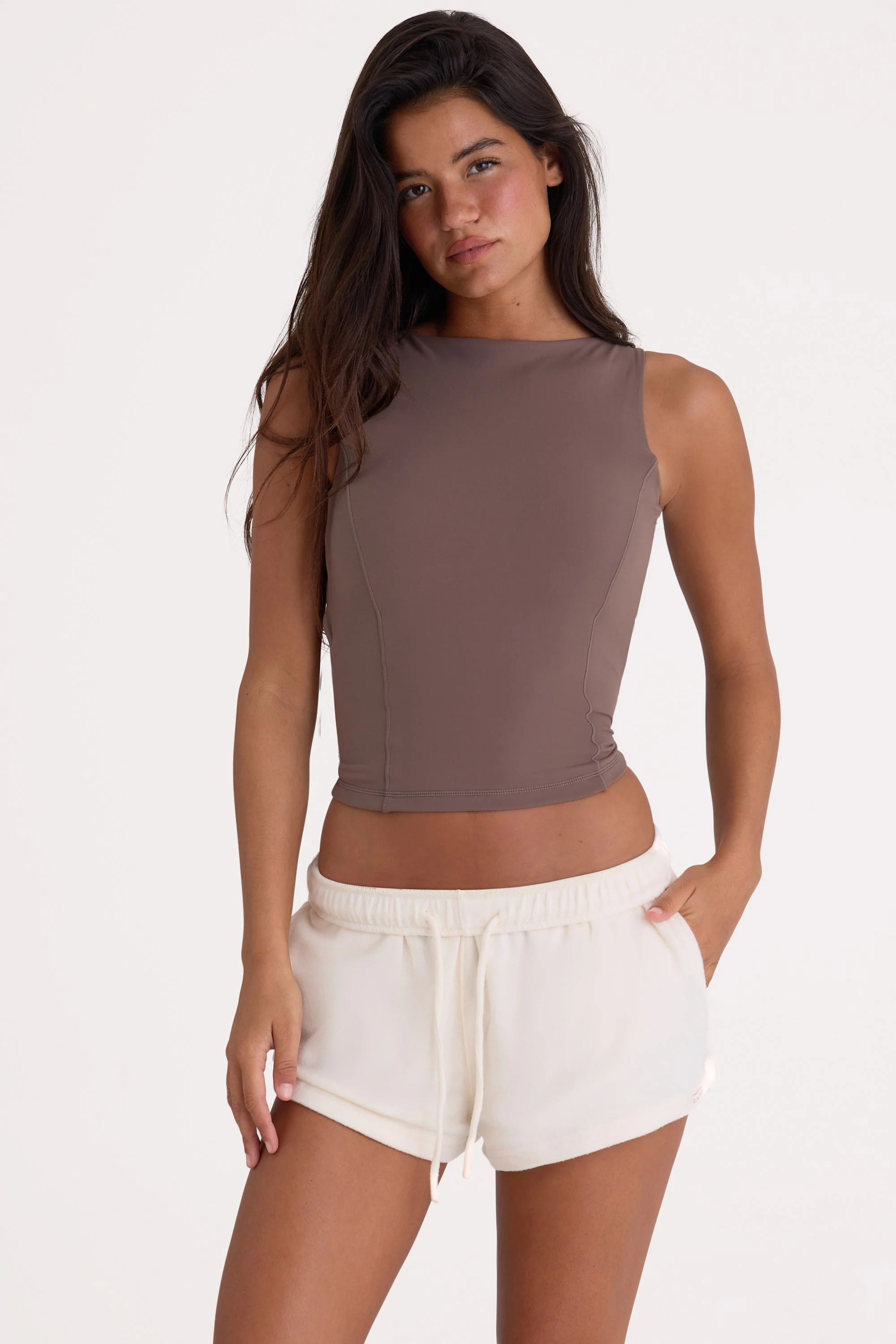 Brushed Jersey Elasticated Mini Shorts in Ecru - Image 2