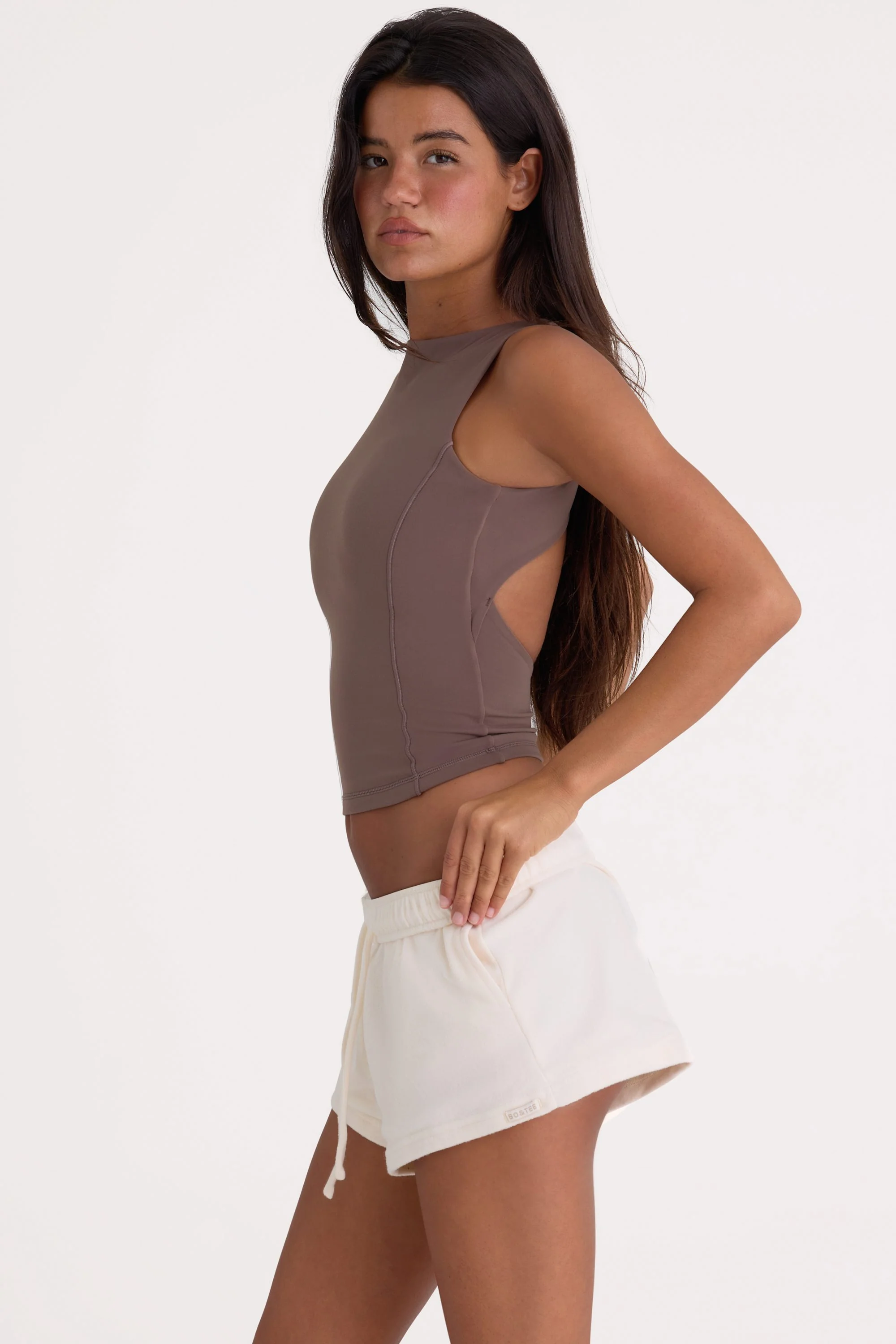 Brushed Jersey Elasticated Mini Shorts in Ecru - Image 3