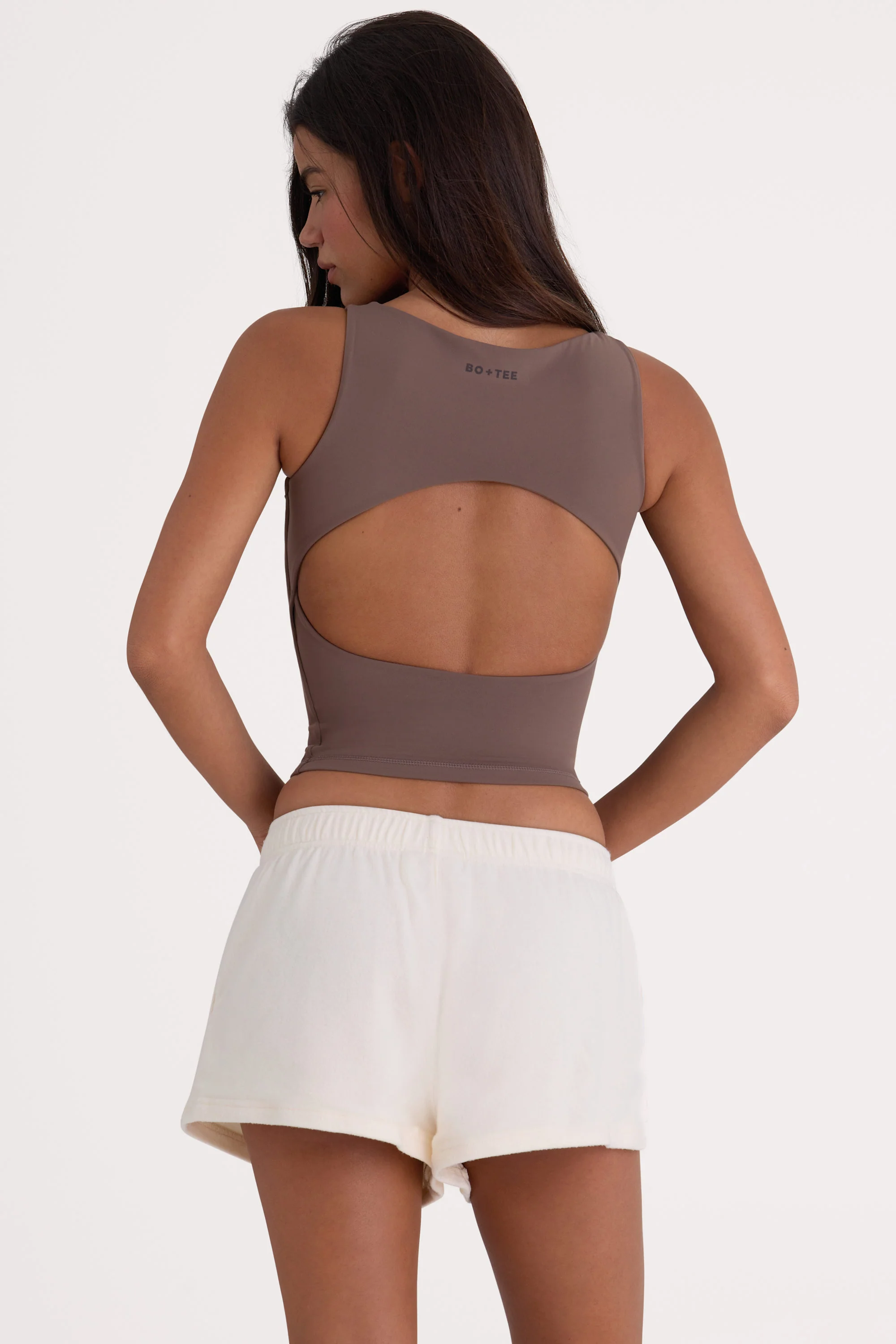 Brushed Jersey Elasticated Mini Shorts in Ecru - Image 4