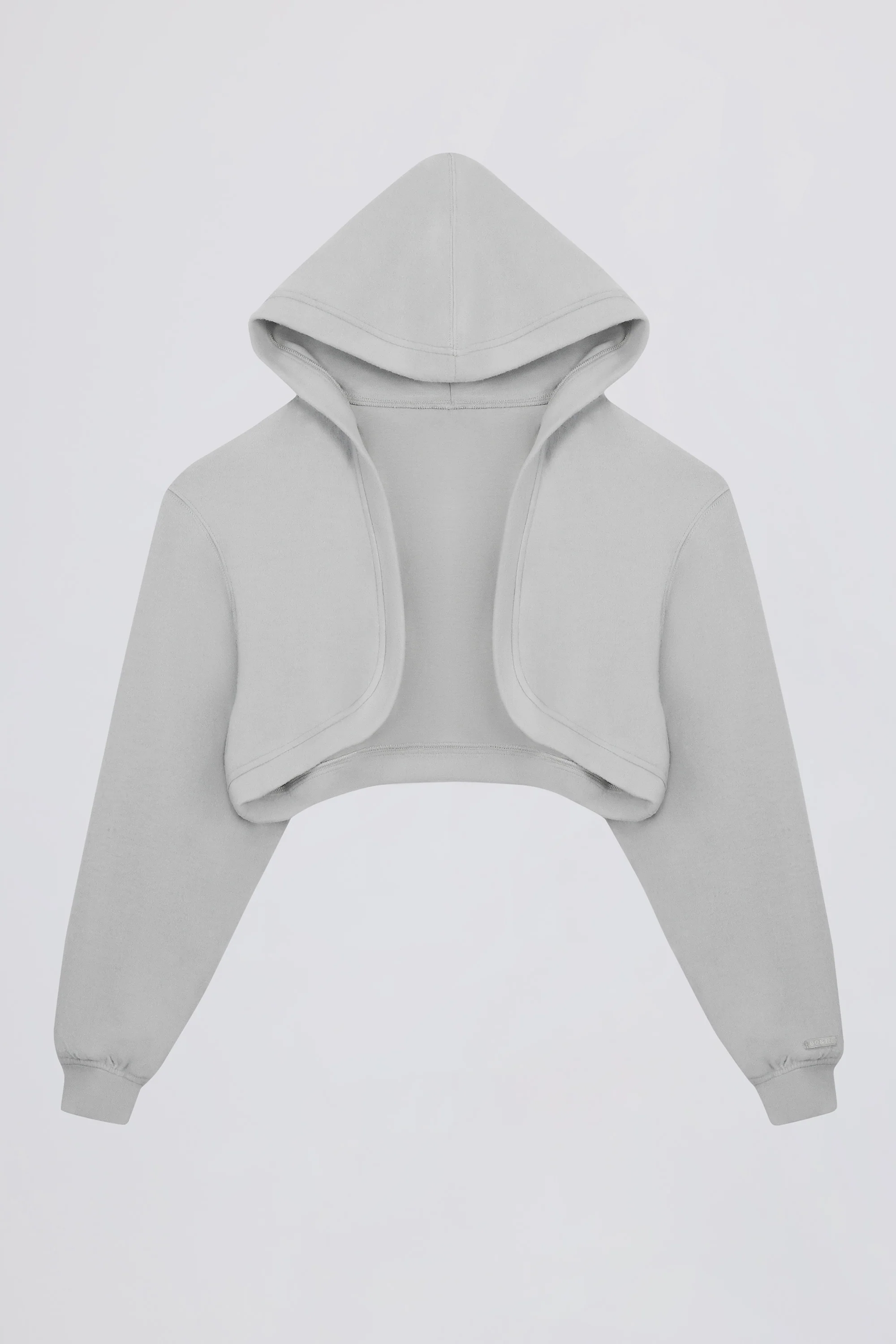Brushed Jersey Hooded Cropped Shrug in Fog Grey - Image 2