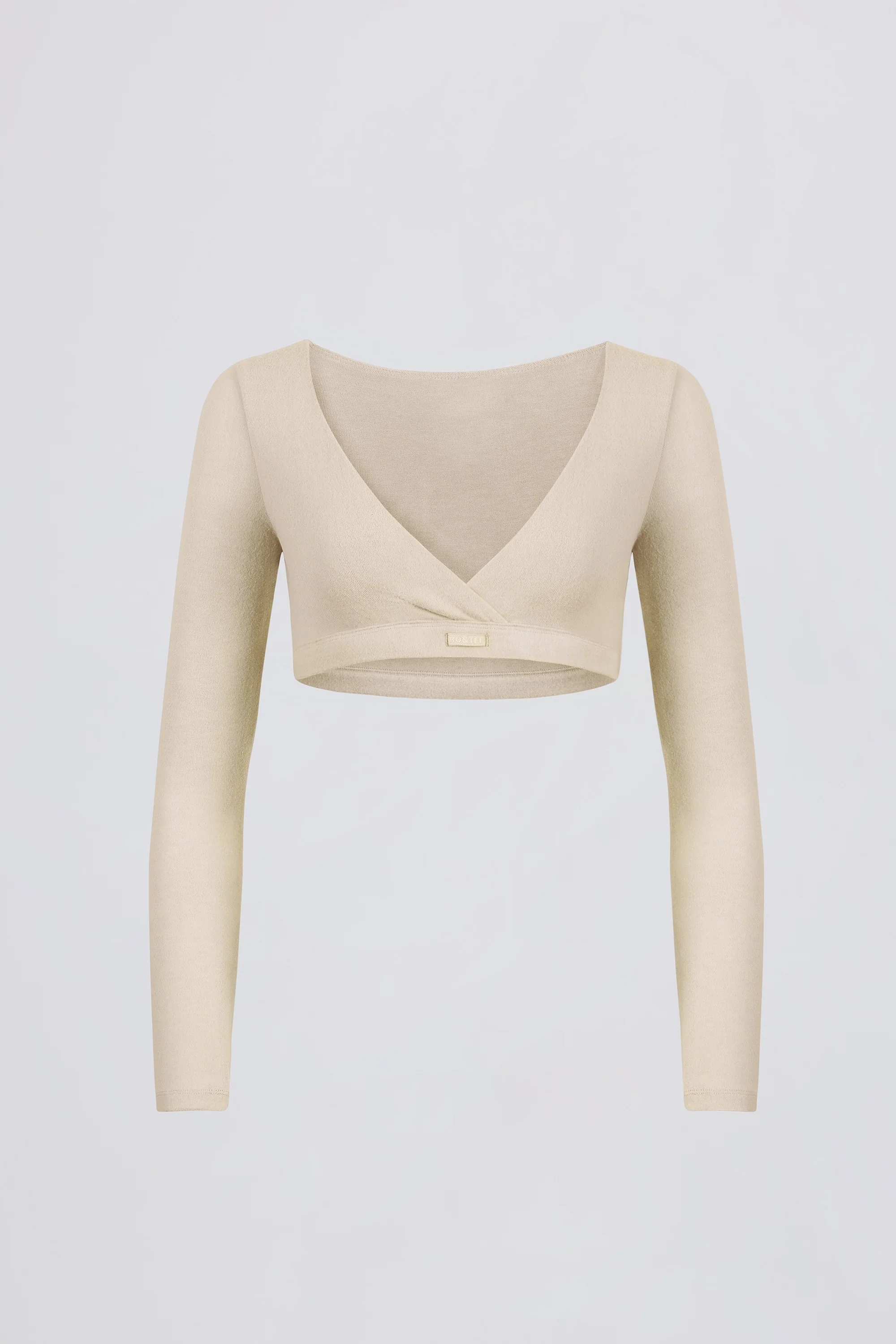 Brushed Jersey V-Neck Crop Top in Ecru - Image 2