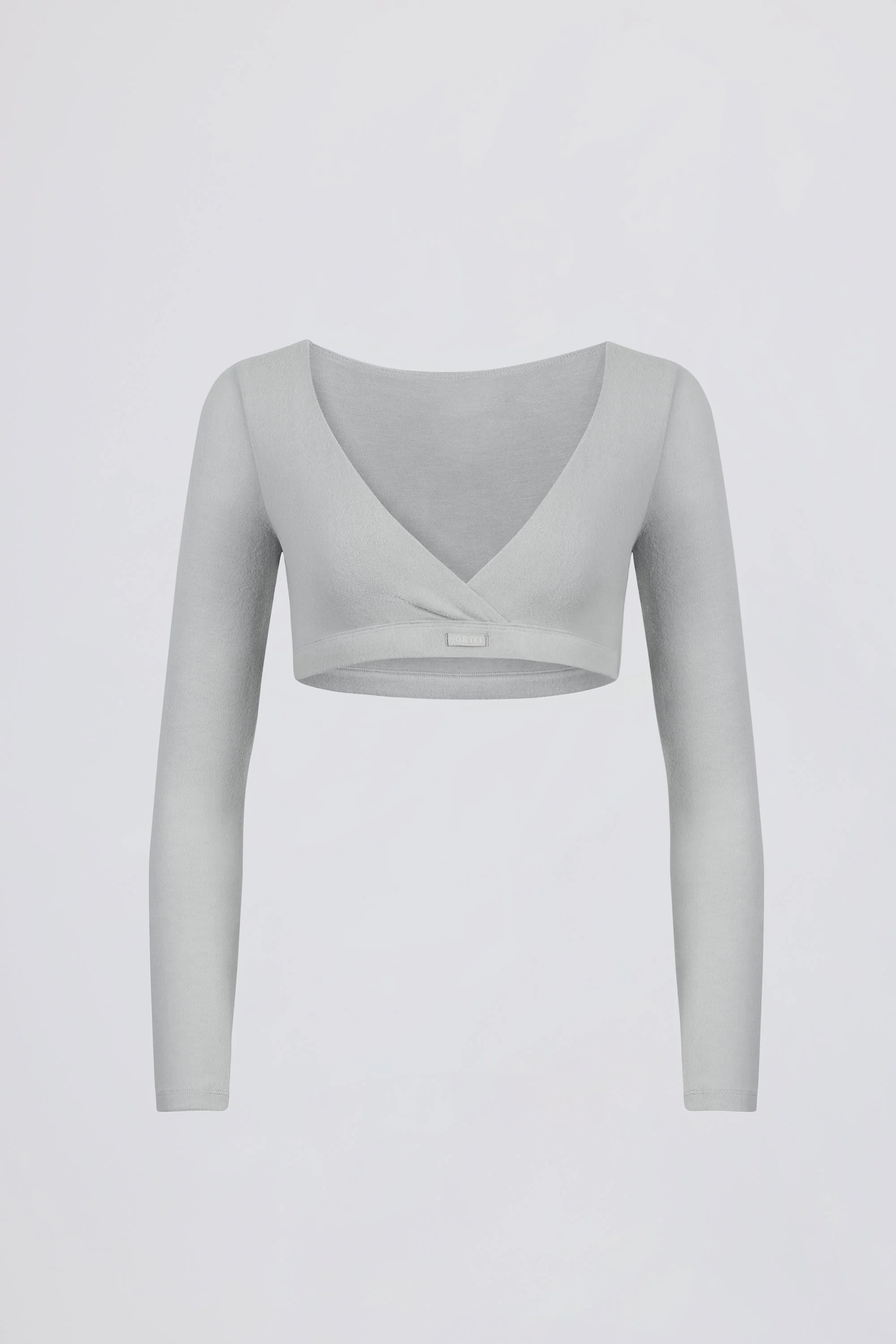 Brushed Jersey V-Neck Crop Top in Fog Grey - Image 2