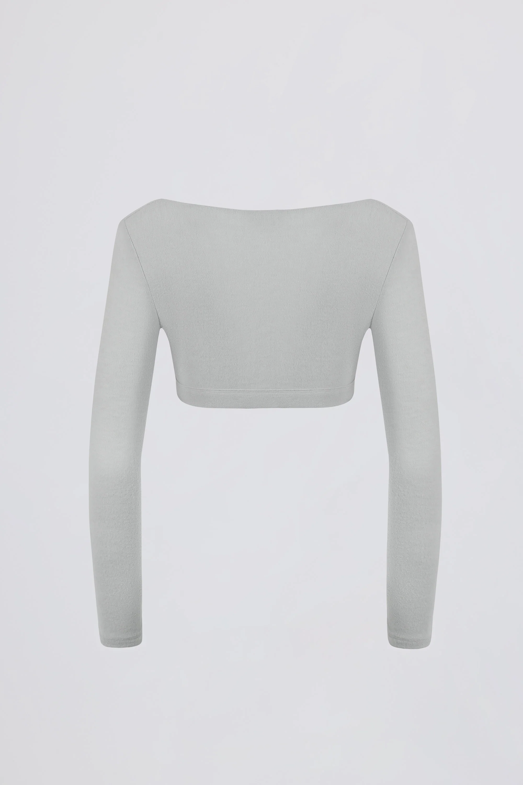Brushed Jersey V-Neck Crop Top in Fog Grey - Image 3