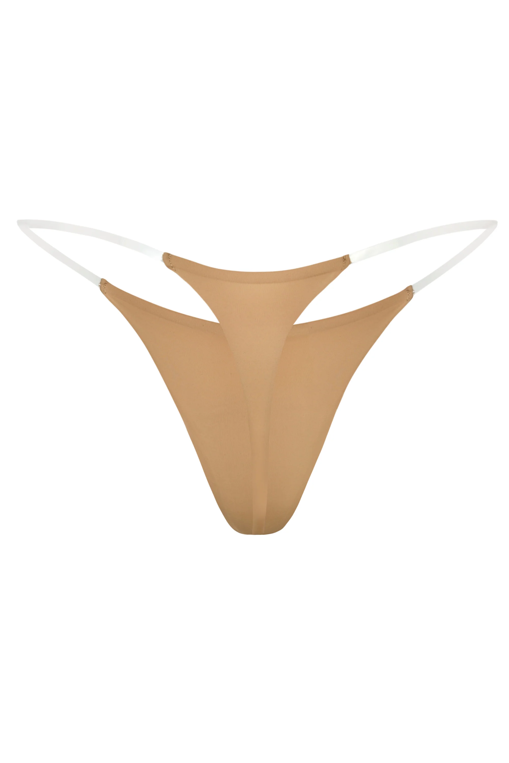 Seamless Knit Clear Strap Thong in Caramel - Image 2