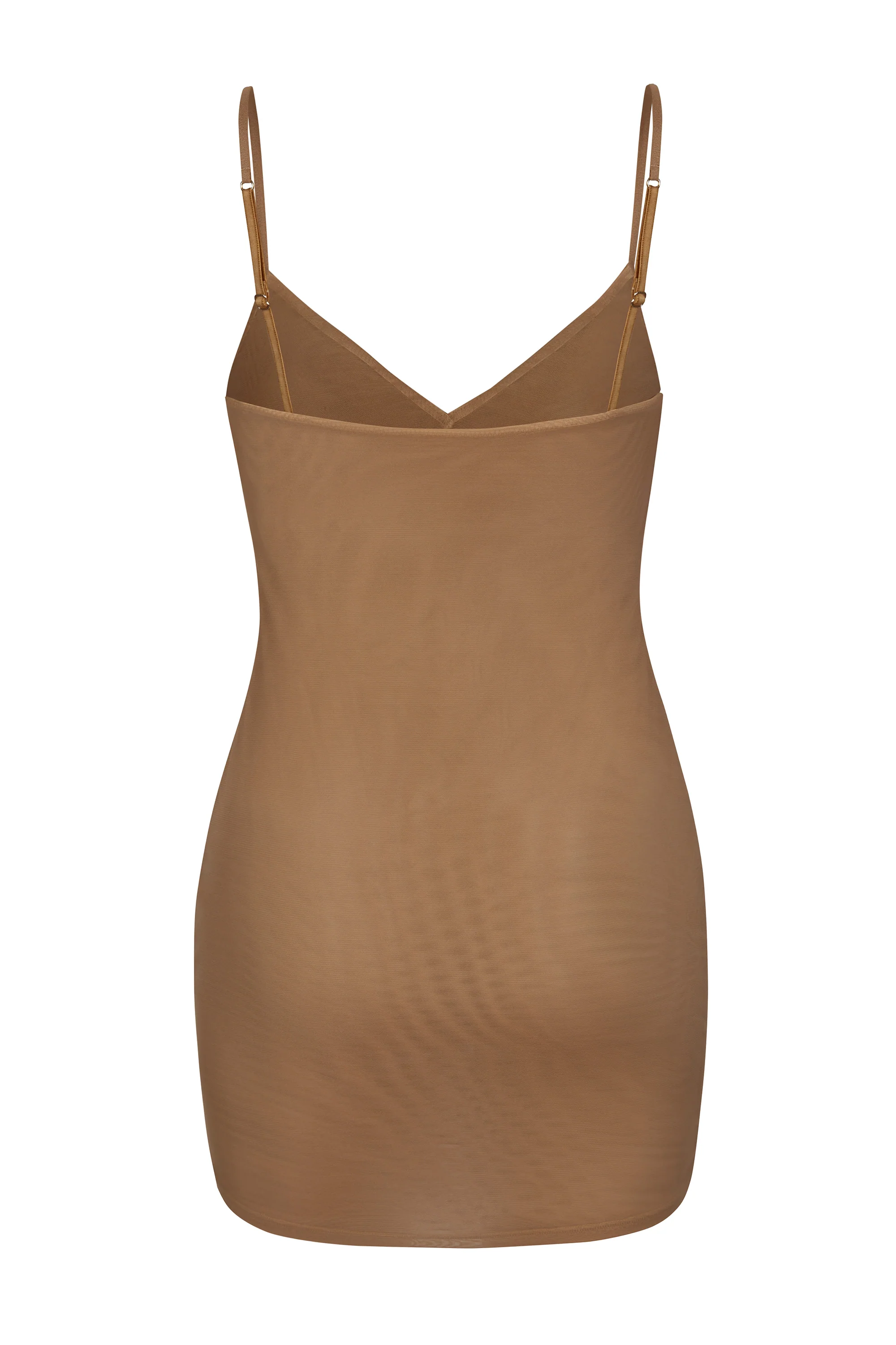 Soft Mesh V-Neck Mini Slip Dress in Almond - Image 2