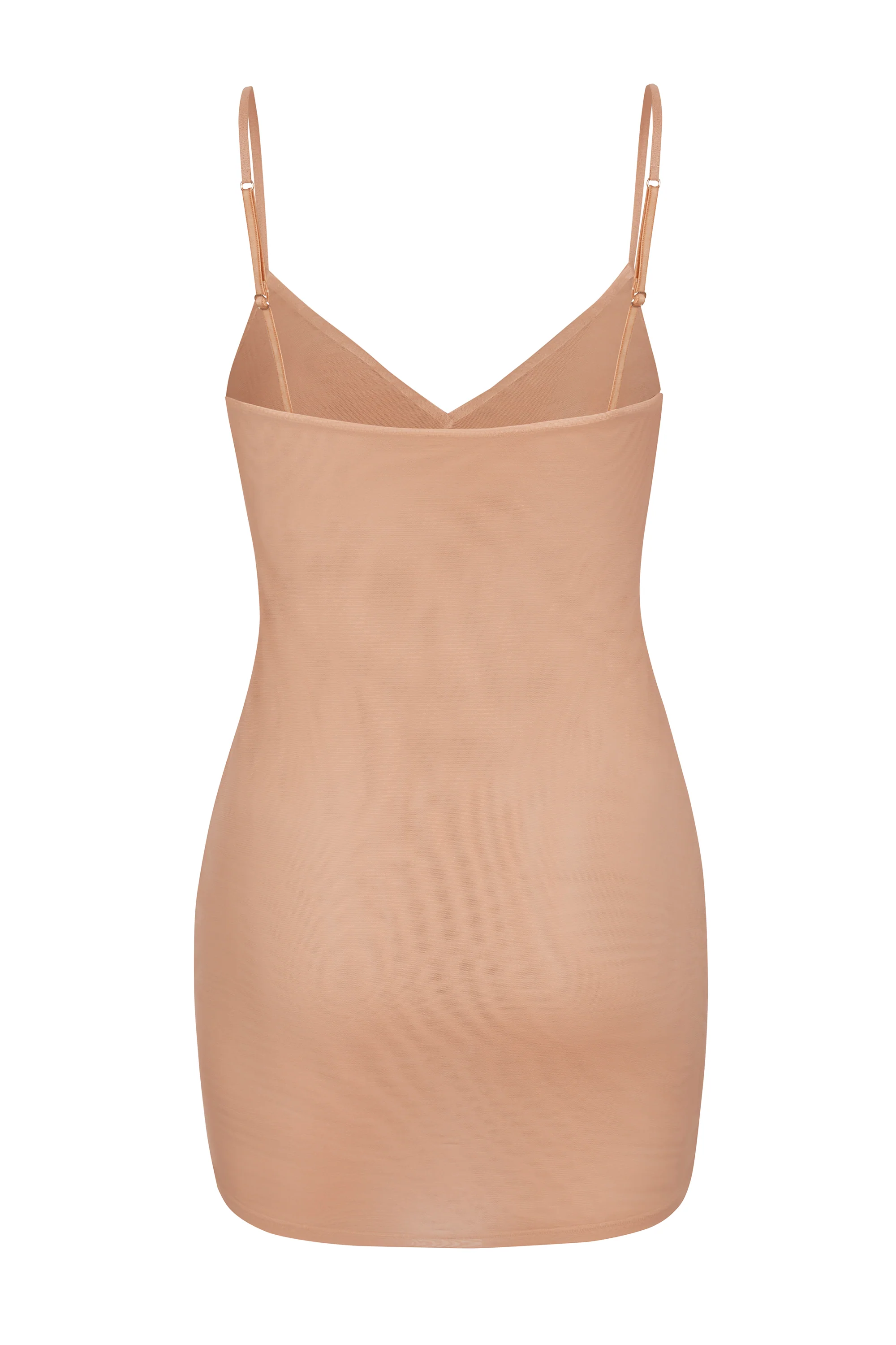 Soft Mesh V-Neck Mini Slip Dress in Warm Peach - Image 2