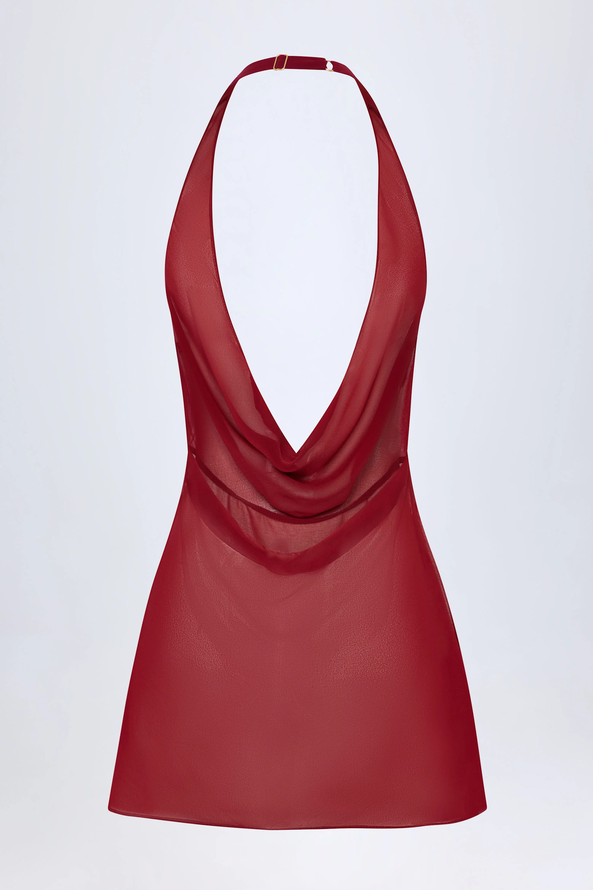 Cowl-Neck Backless Mini Dress in Dark Cherry - Image 4