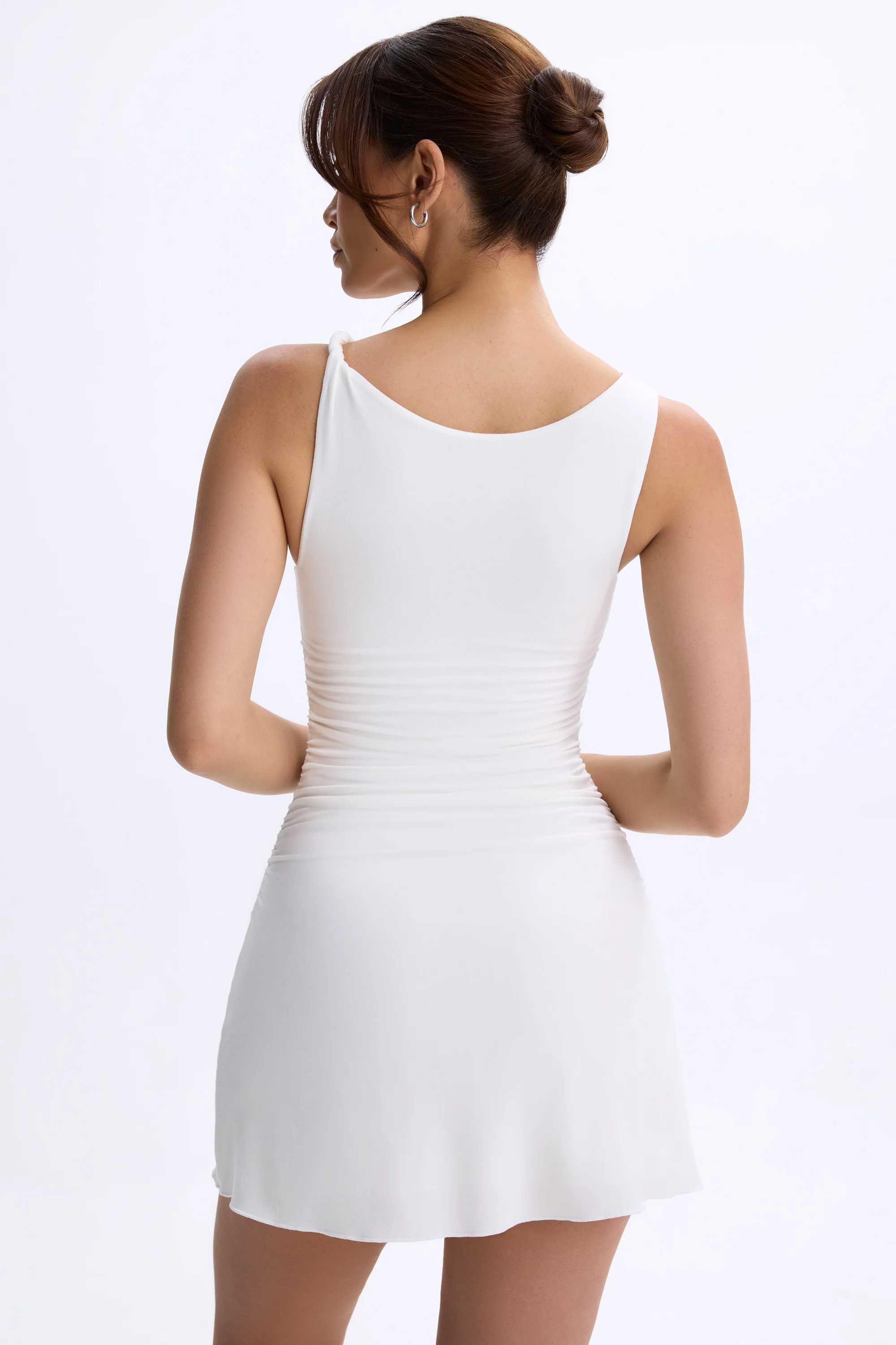 Modal Ruched A-Line Micro Mini Dress in White - Image 2