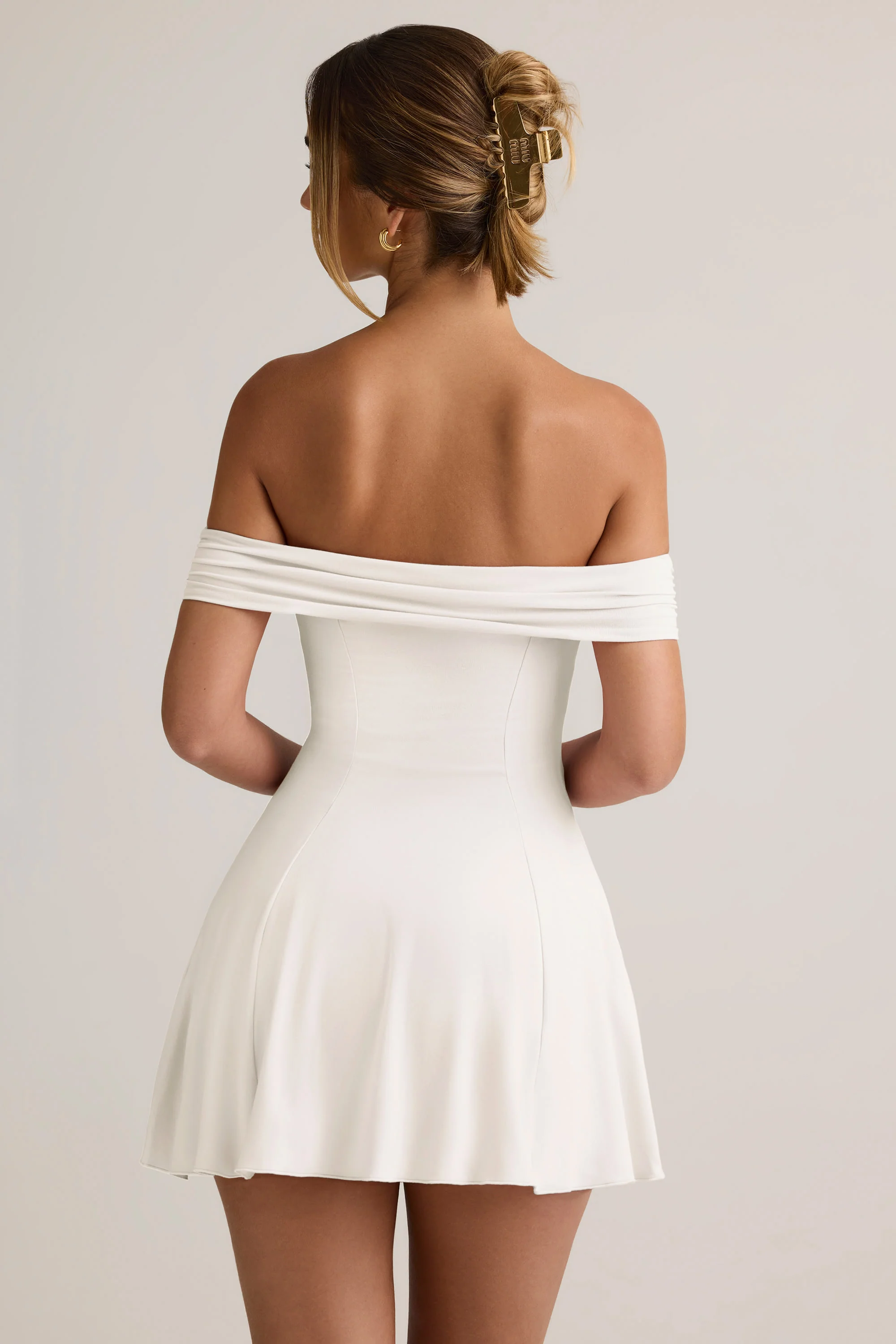Modal Off-Shoulder A-Line Mini Dress in White - Image 2