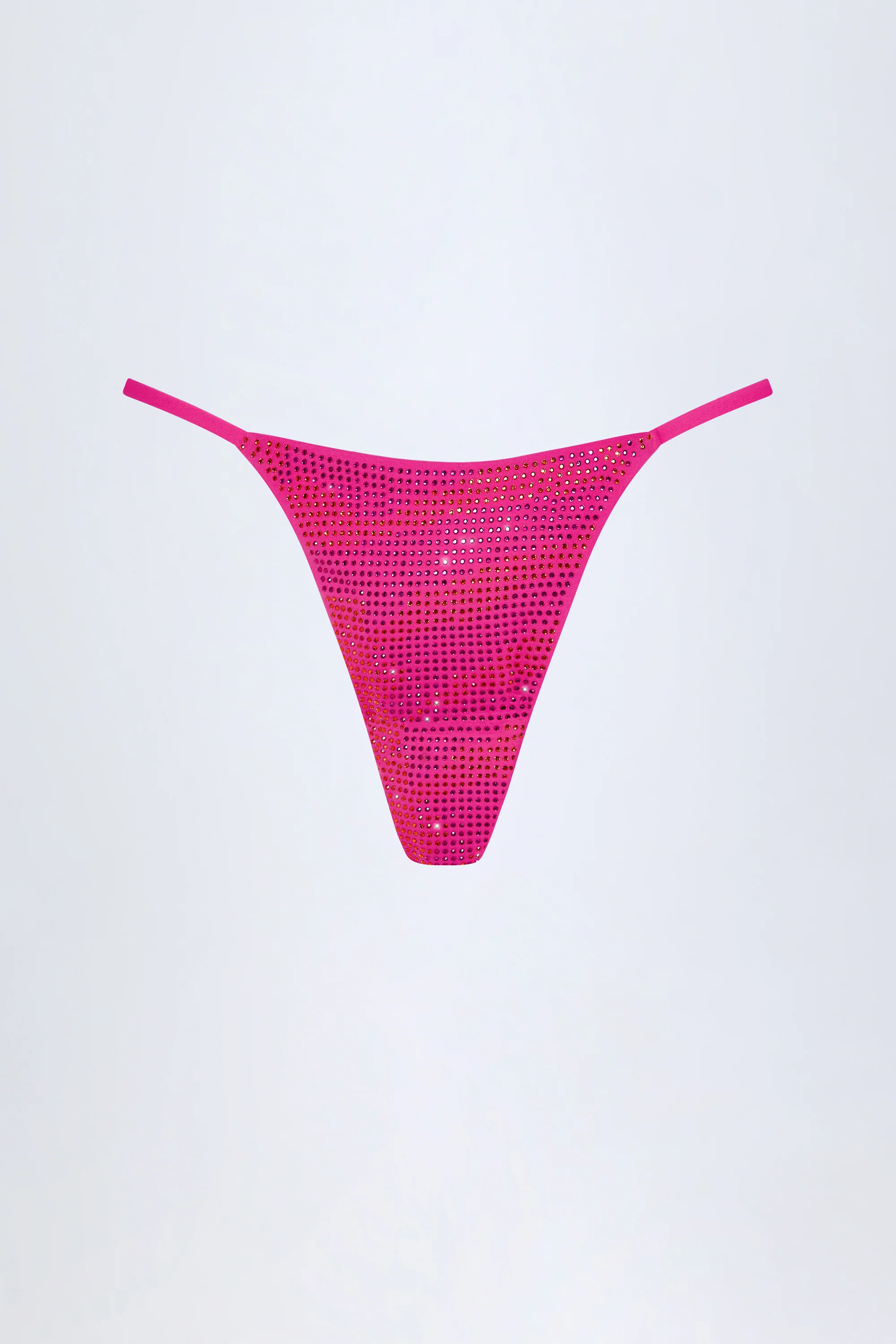 Embellished Thong Bikini Bottoms in Pink Tropical Print - Image 3