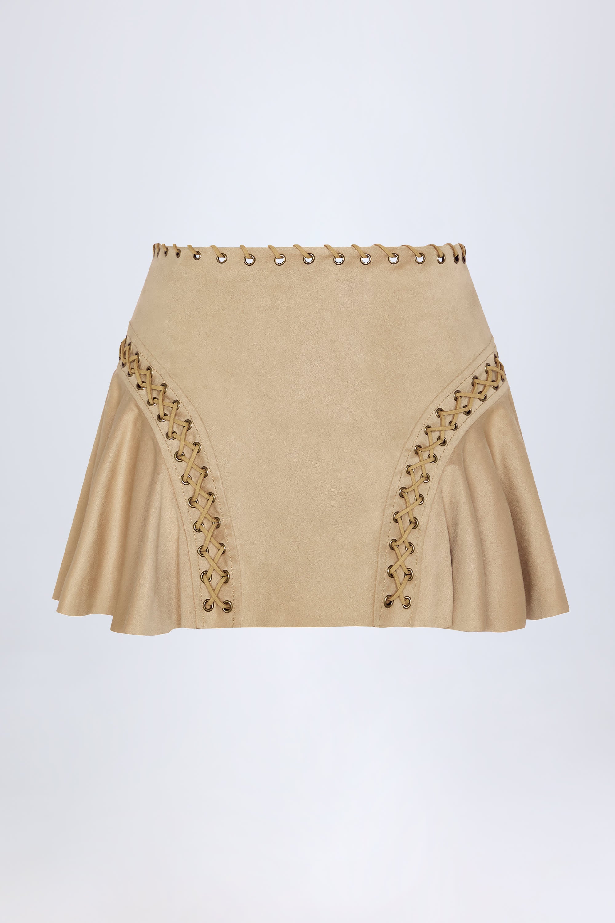 Lace-Up Mid-Rise Mini Skirt in Tan - Image 3