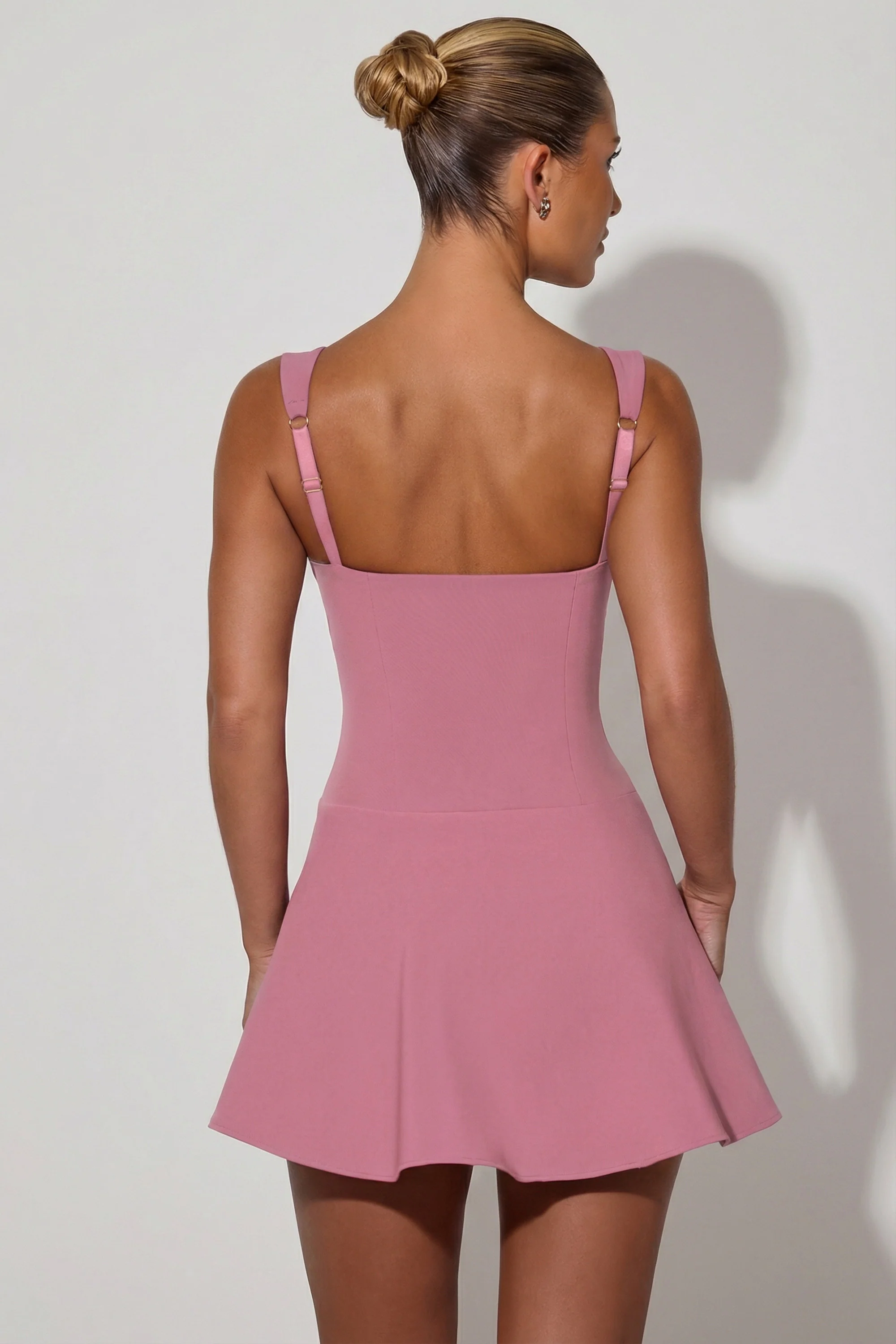 Bow-Detail A-Line Mini Dress in Dusty Pink - Image 2