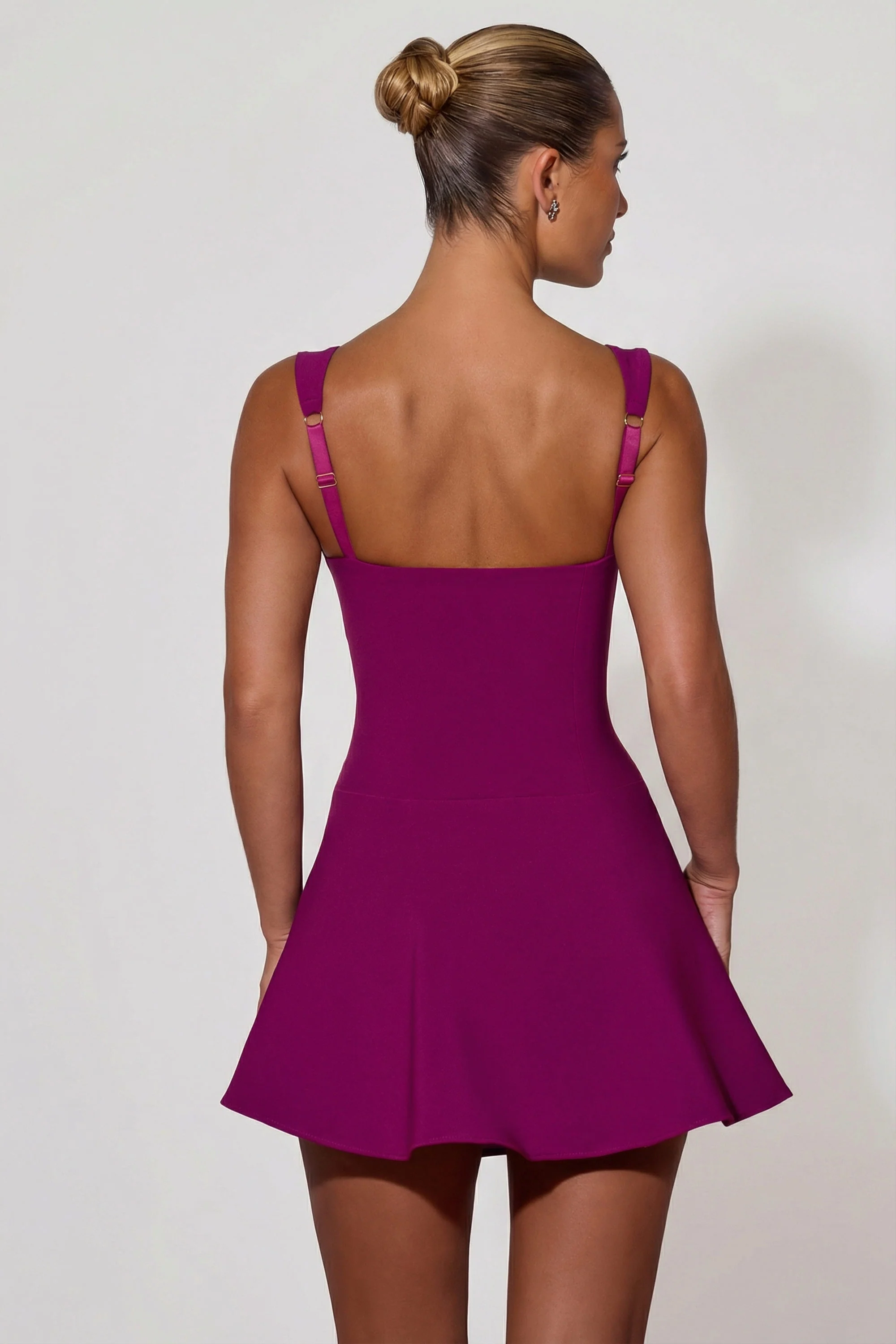 Bow-Detail A-Line Mini Dress in Plum - Image 2