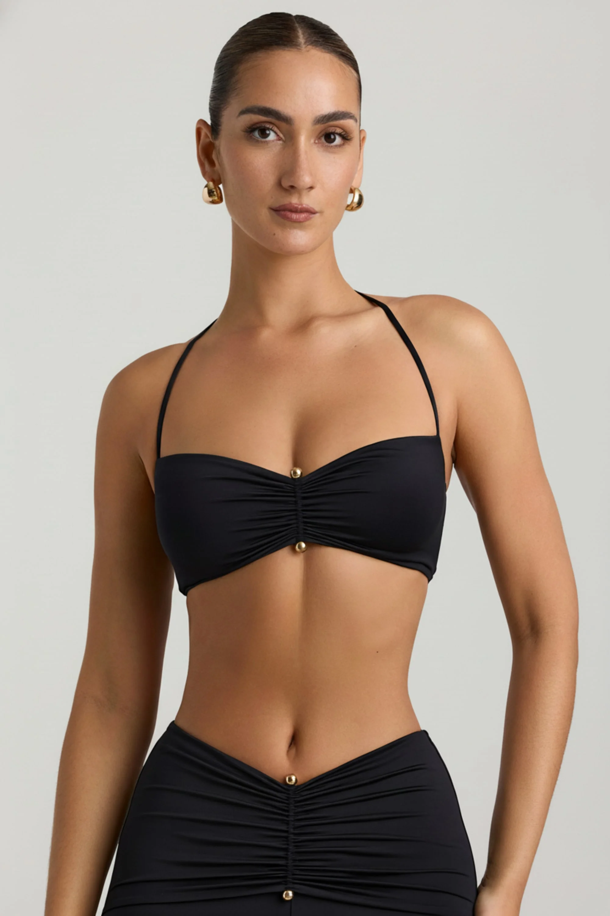 Slinky Jersey Hardware Detail Halterneck Bralette in Black - Image 6