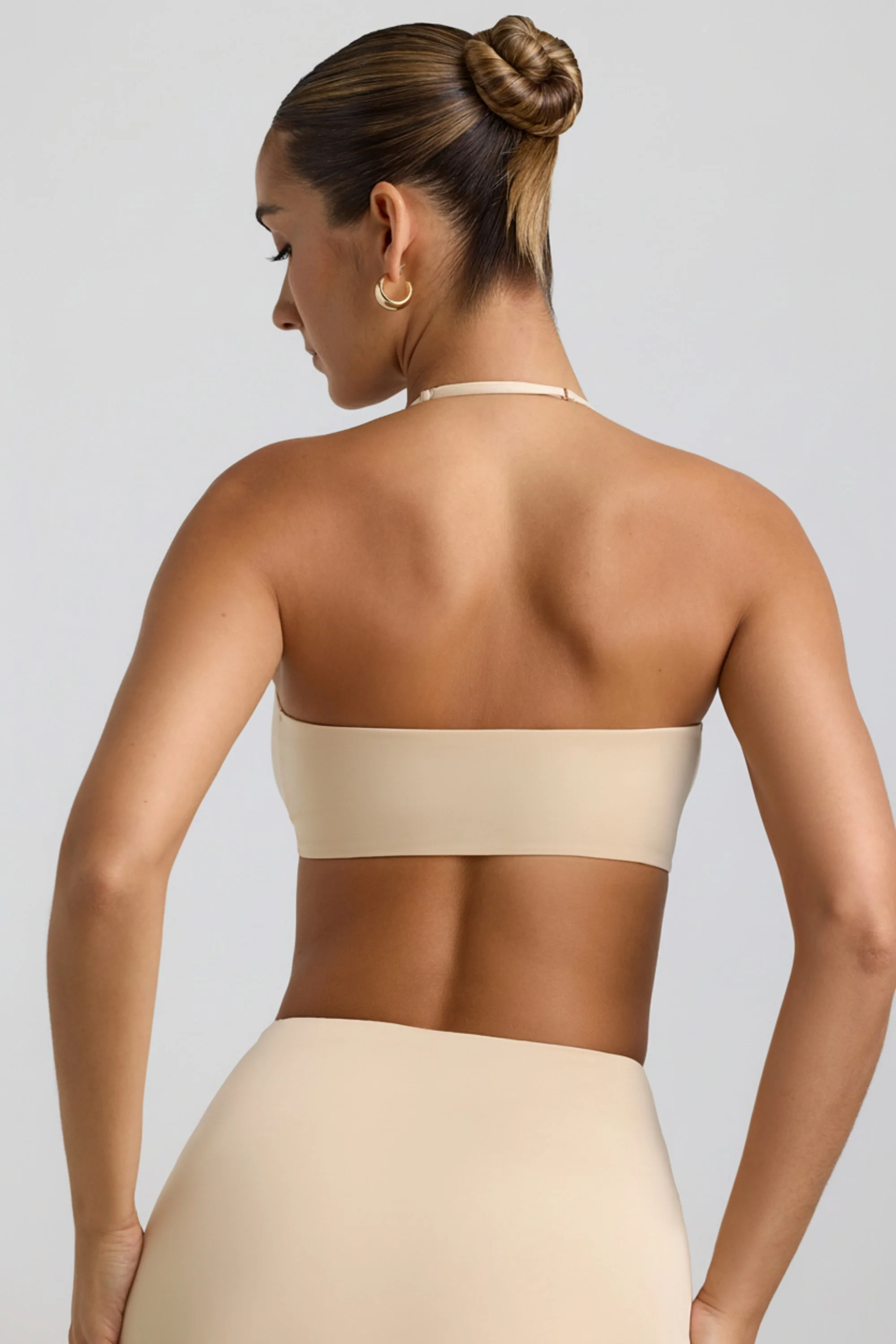 Slinky Jersey Hardware Detail Halterneck Bralette in Buttercream - Image 2