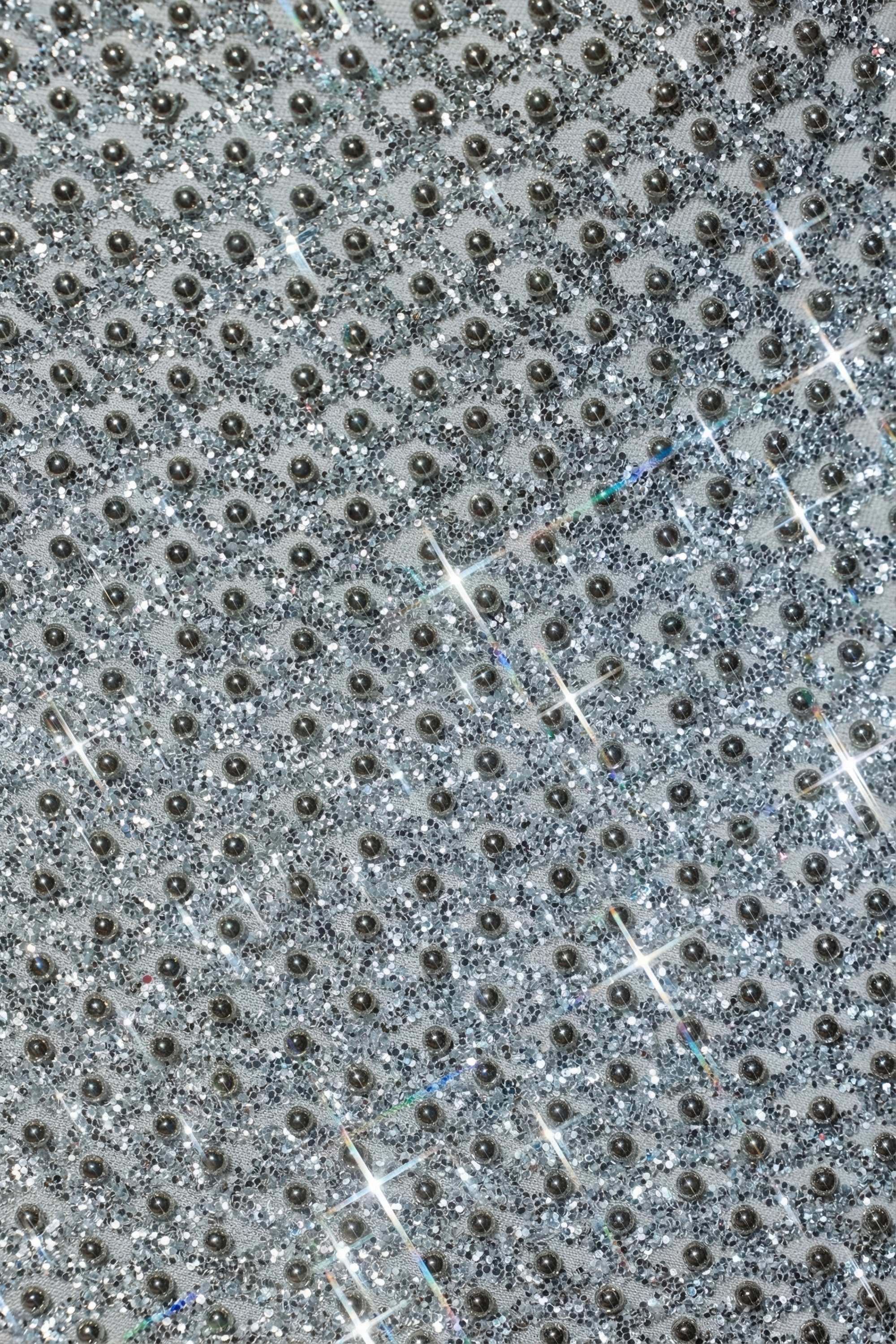 Embellished Low-Rise Mini Skirt in Silver - Image 6