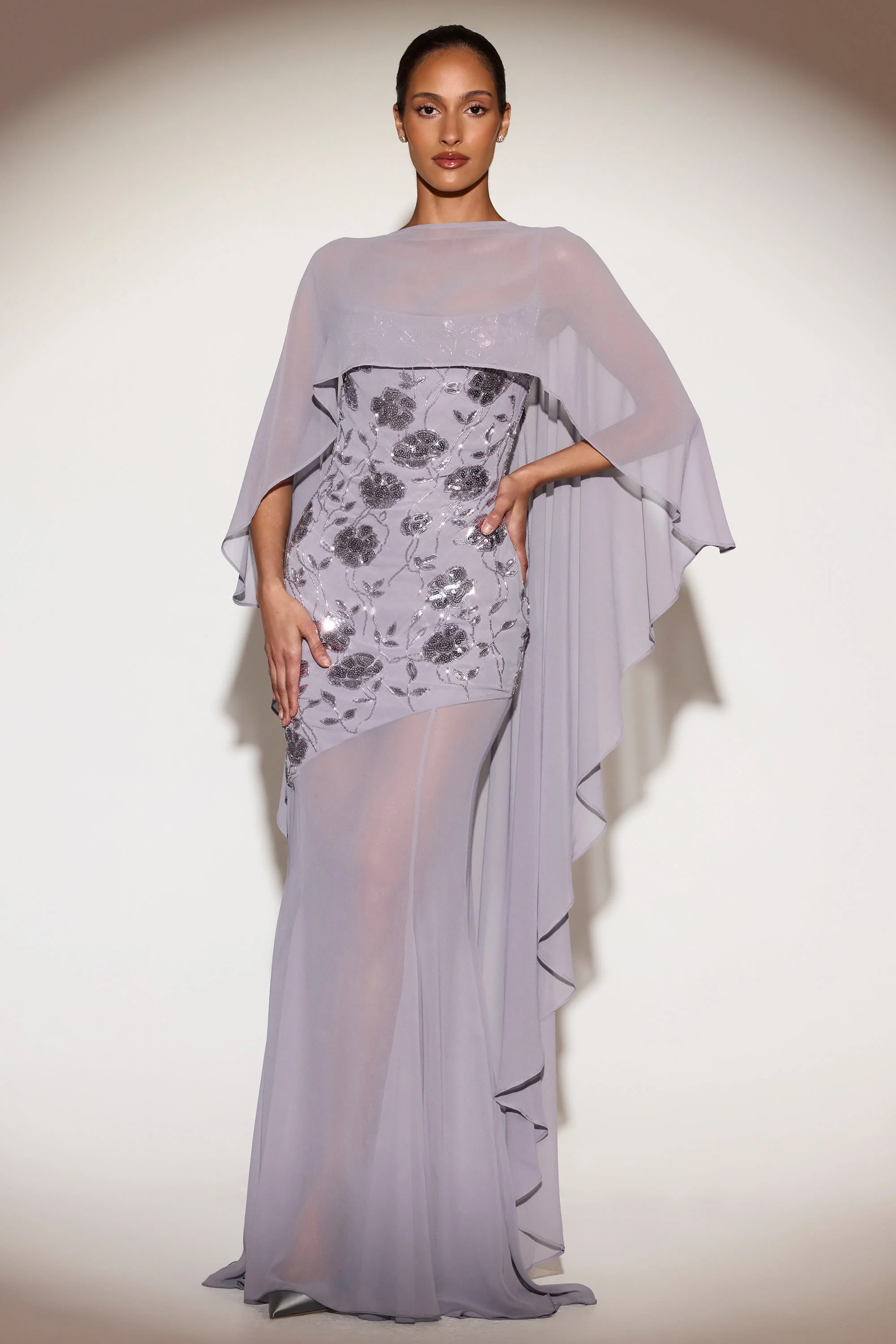 Sheer Chiffon Draped Cape in Lilac
