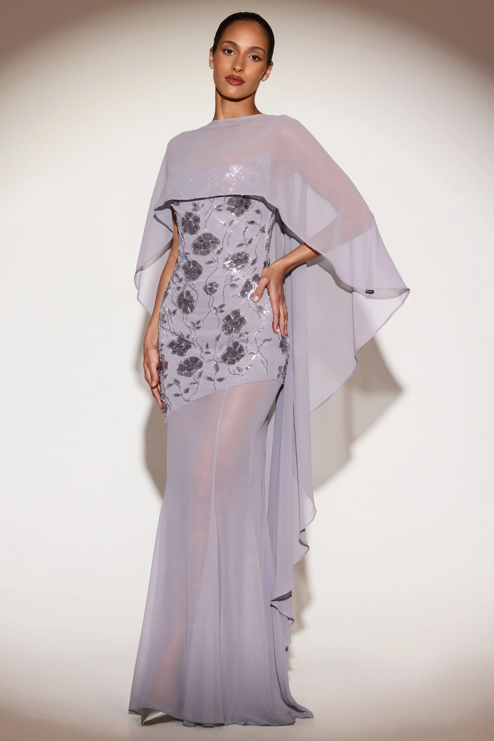 Sheer Chiffon Draped Cape in Lilac - Image 6