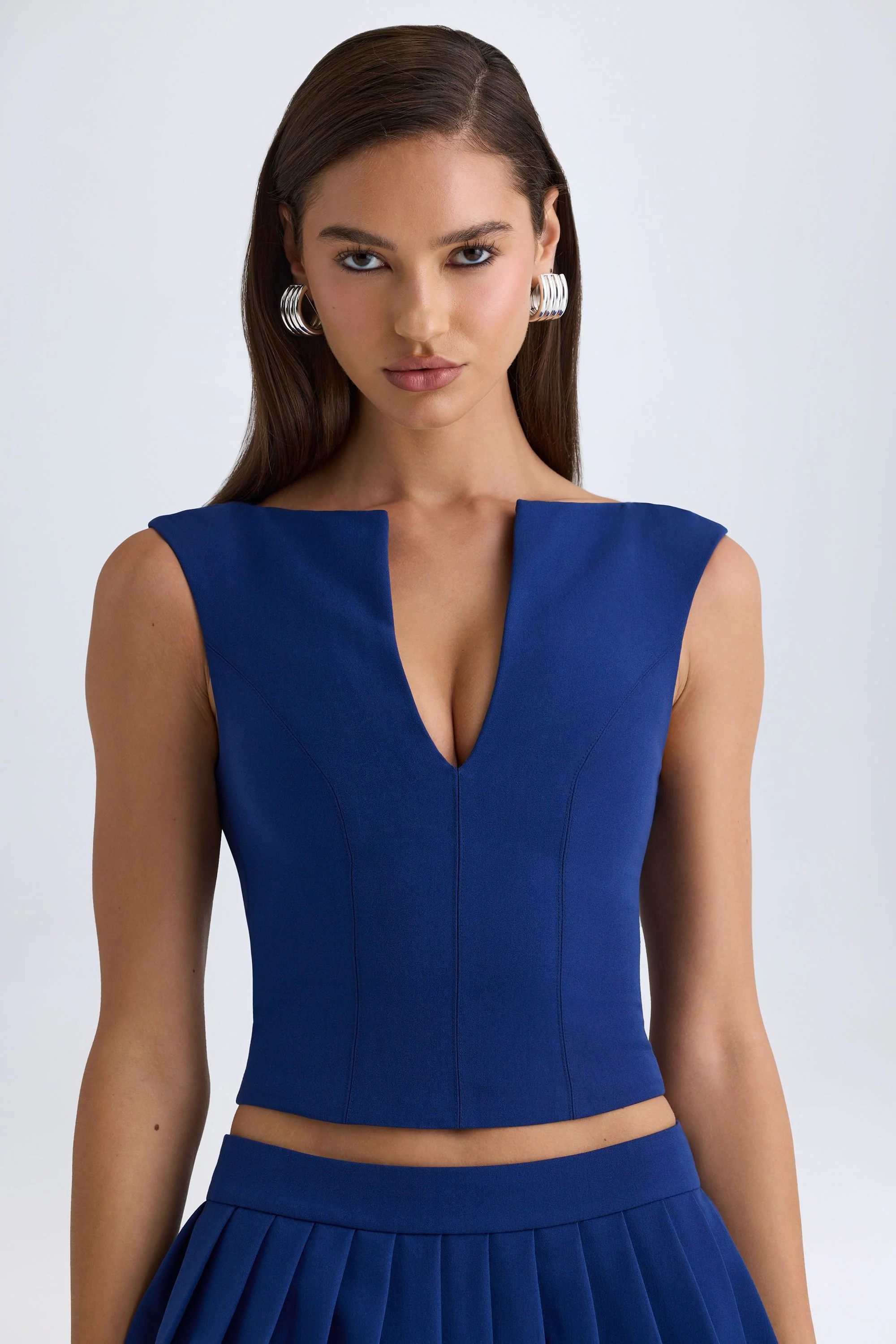 Open-Front Crop Top in True Navy - Image 7