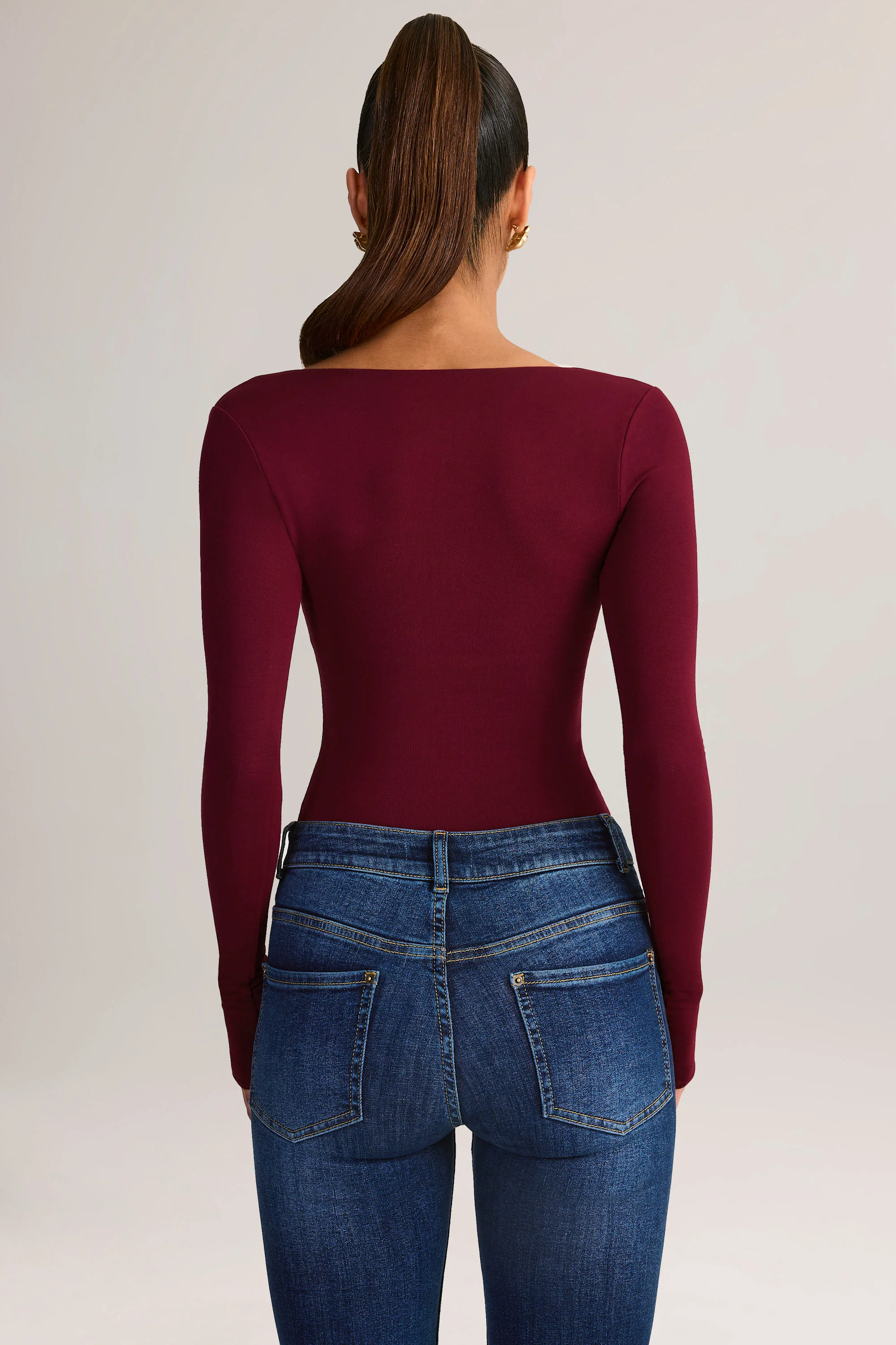 Modal Square-Neck Long-Sleeve Top in Wine - Image 2