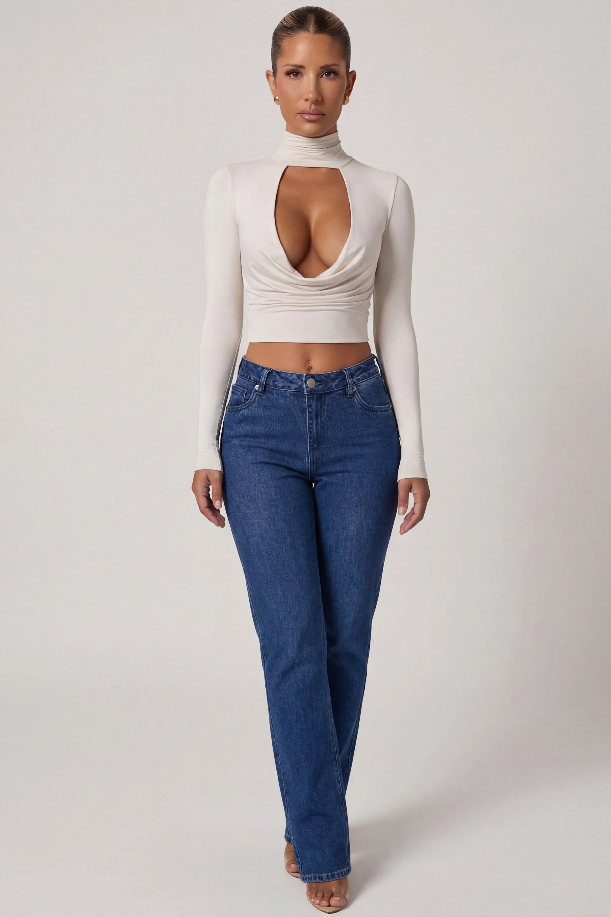 Cowl-Neck Tie-Back Top in Ivory