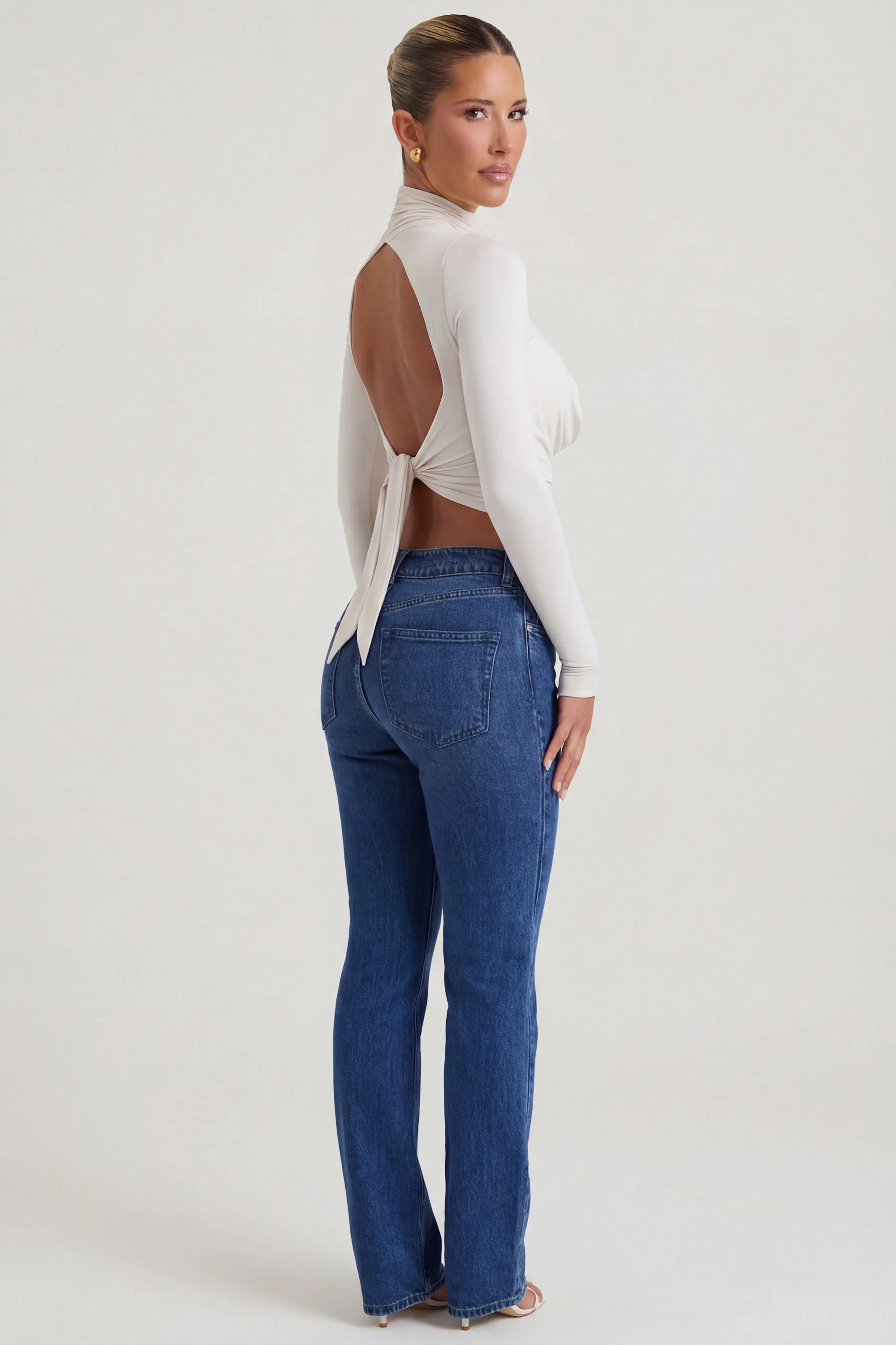 Cowl-Neck Tie-Back Top in Ivory - Image 4