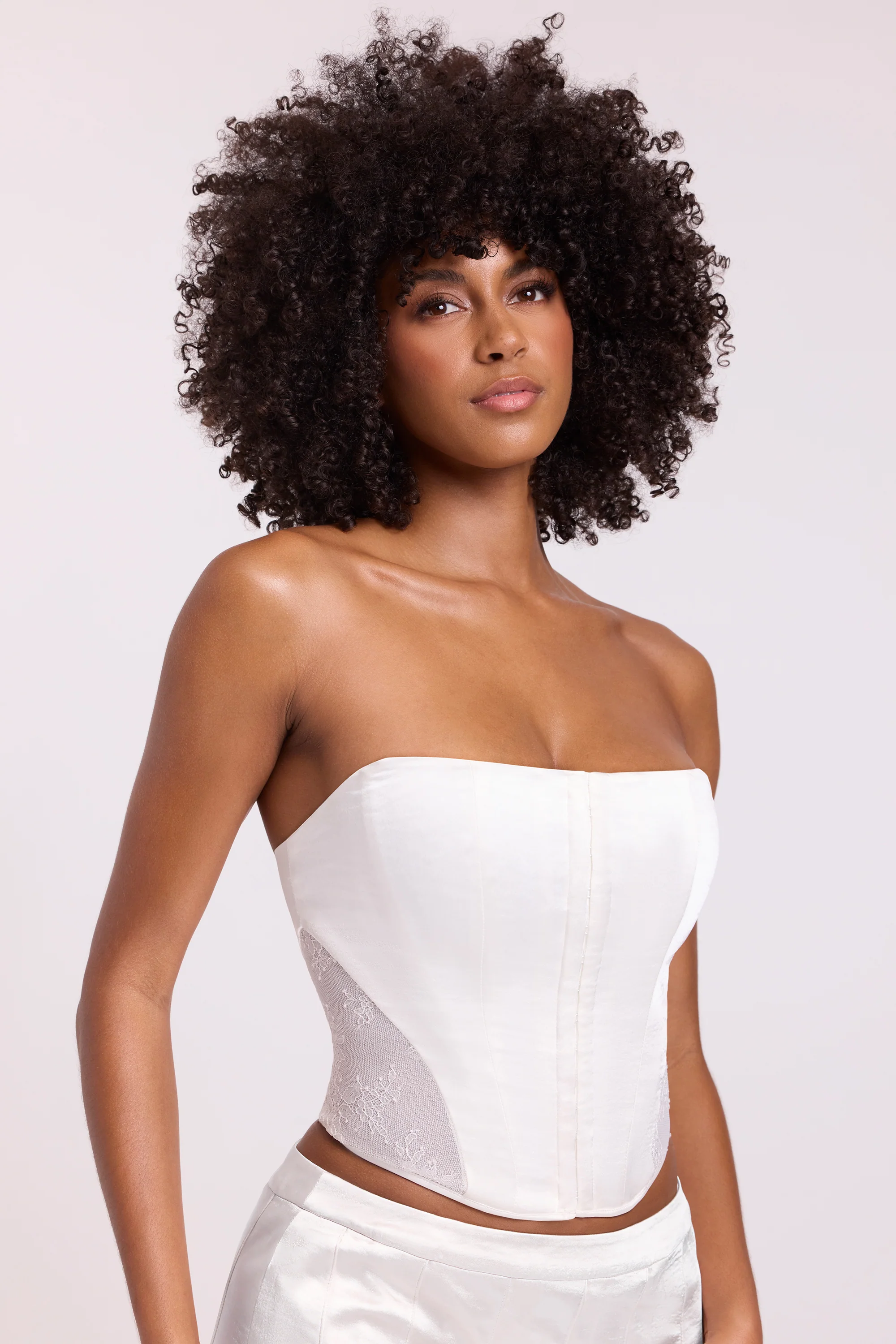 Satin Strapless Corset in White - Image 6