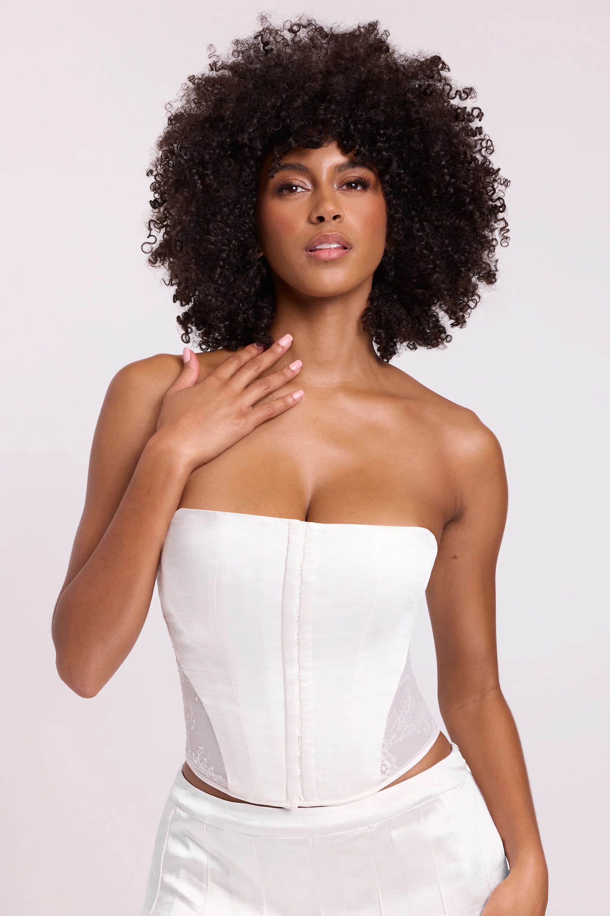 Satin Strapless Corset in White - Image 7