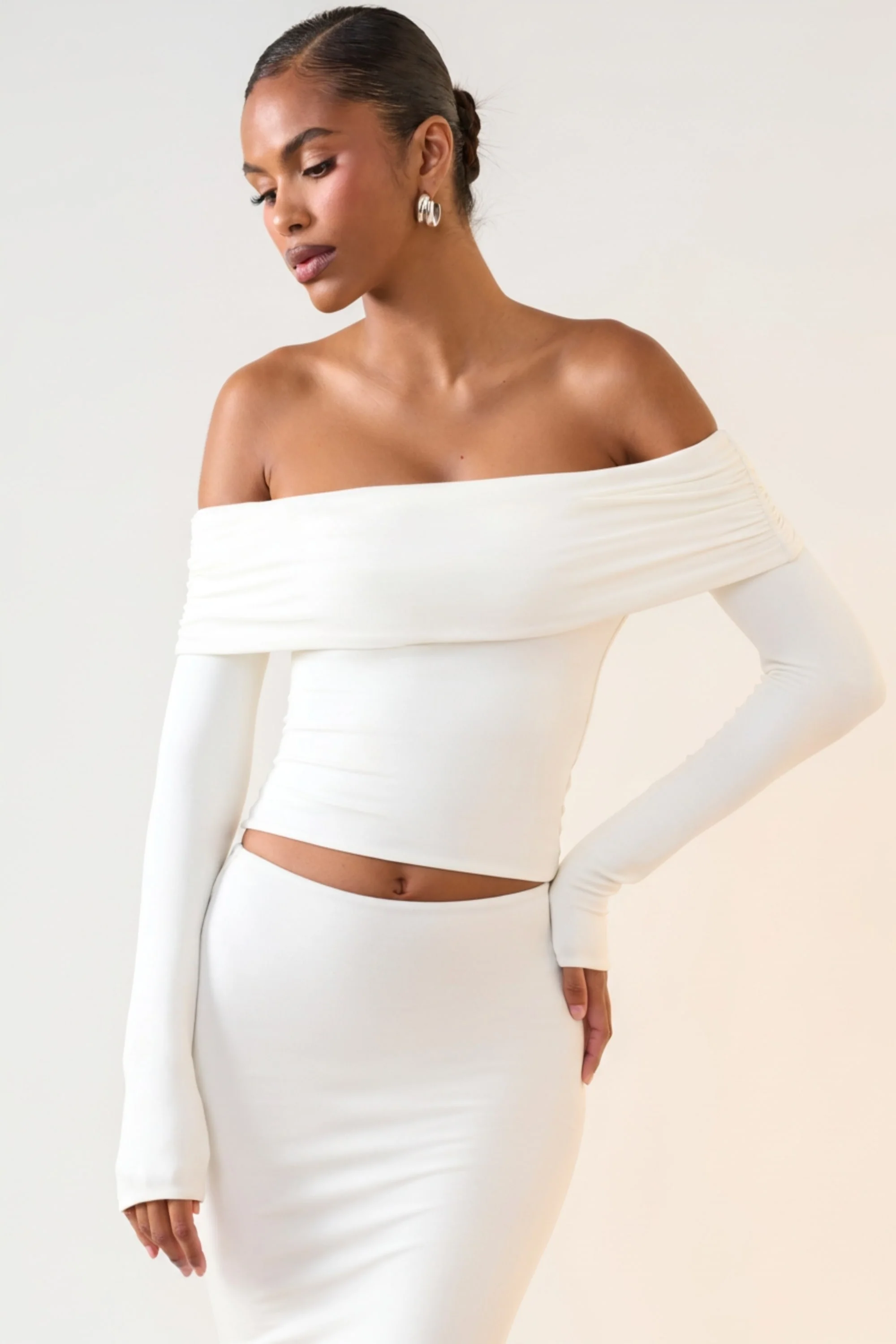 Modal Off-Shoulder Long-Sleeve Top in White - Image 4