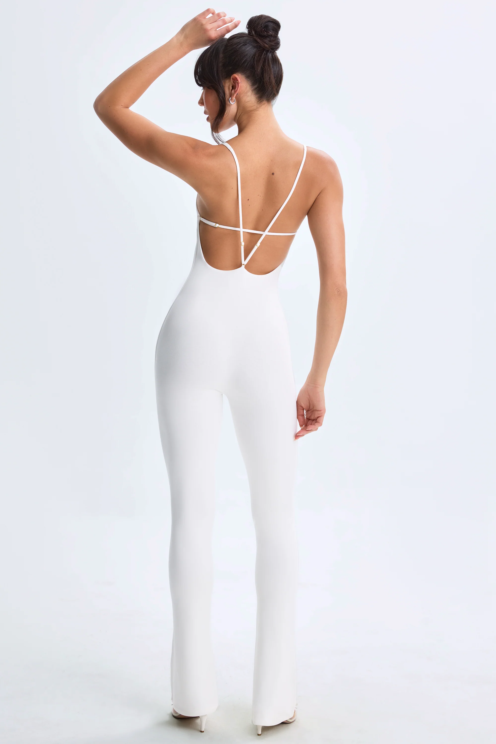 Modal Plunge Open-Back Flared Jumpsuit in White - Image 2