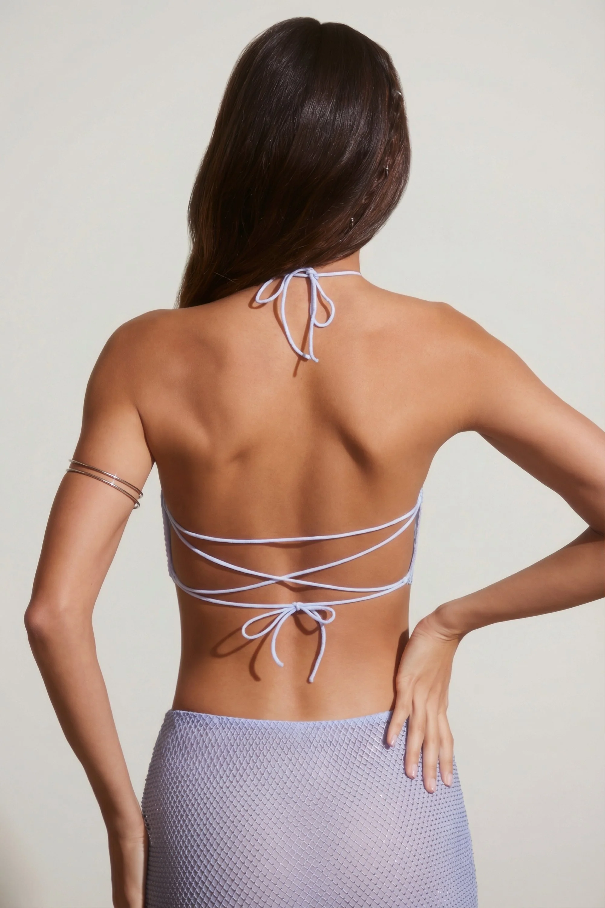Embellished Open Back Crop Top in Blue - Image 2