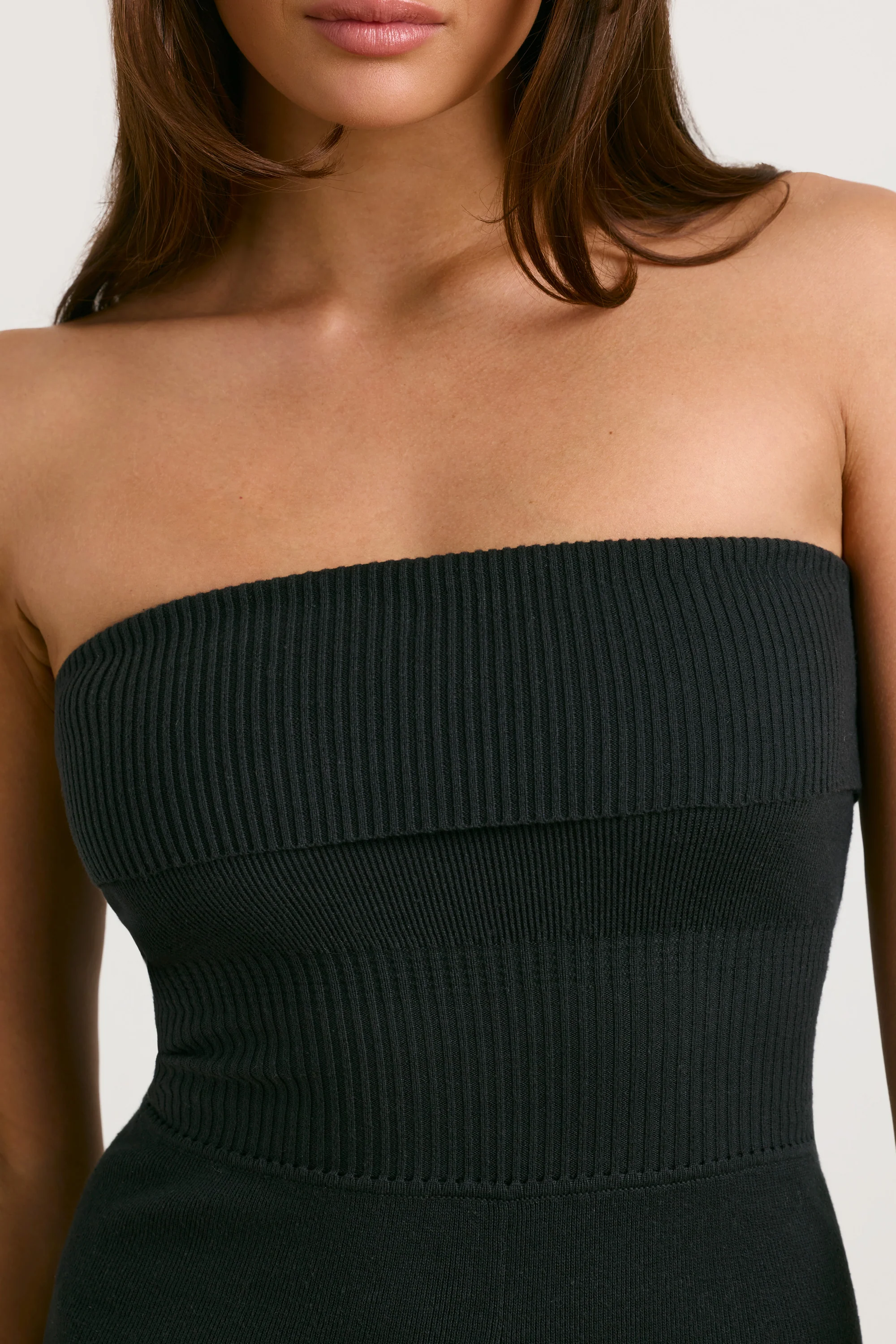 Chunky Knit Bandeau Kick Flare Jumpsuit in Black - Image 4